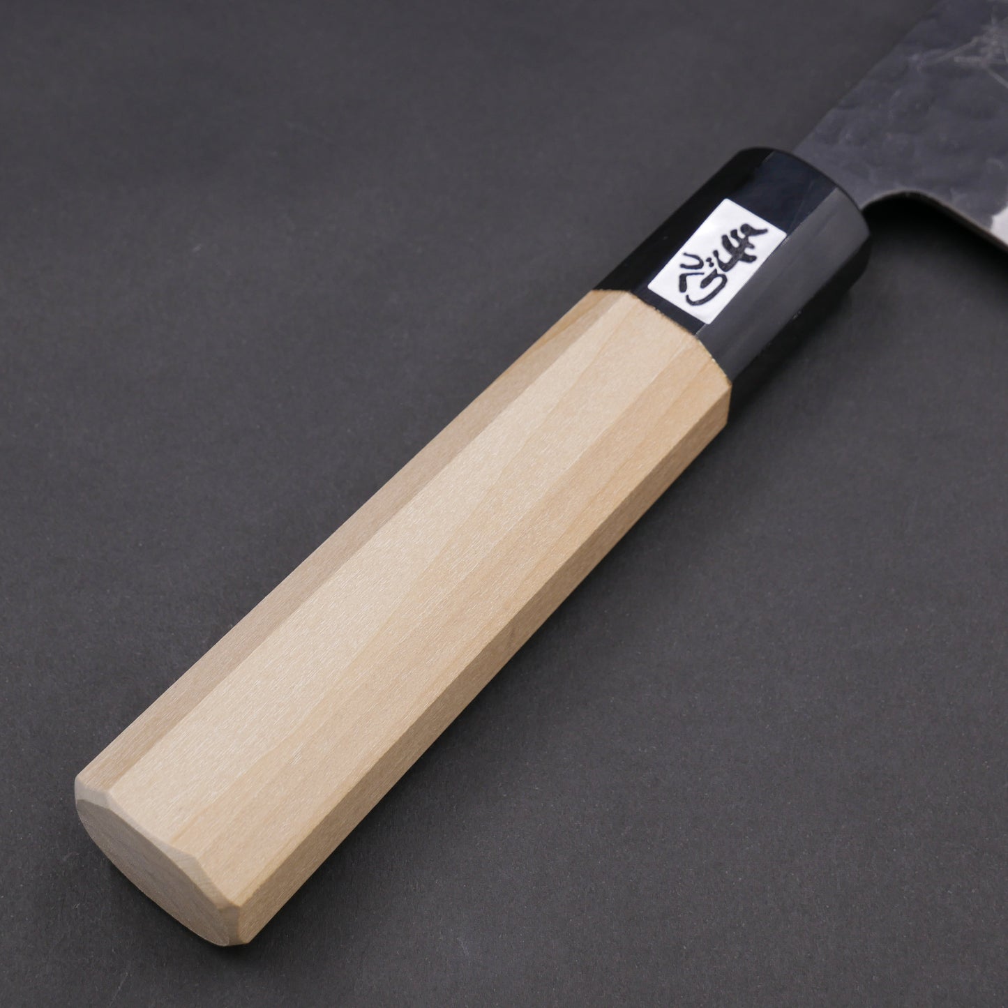 BlueSuper Carbon Steel Kurouchi Tsuchime StainlessClad Santoku Magnolia Octagonal Handle