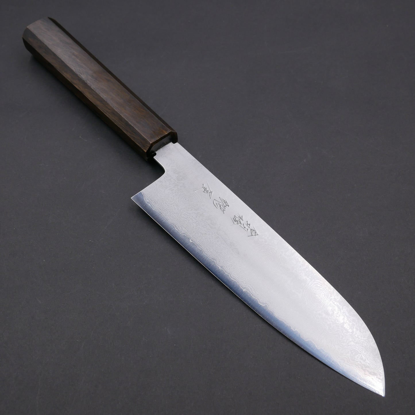 Silver#3 Stainless Steel Damascus Santoku Oak Octagonal Handle