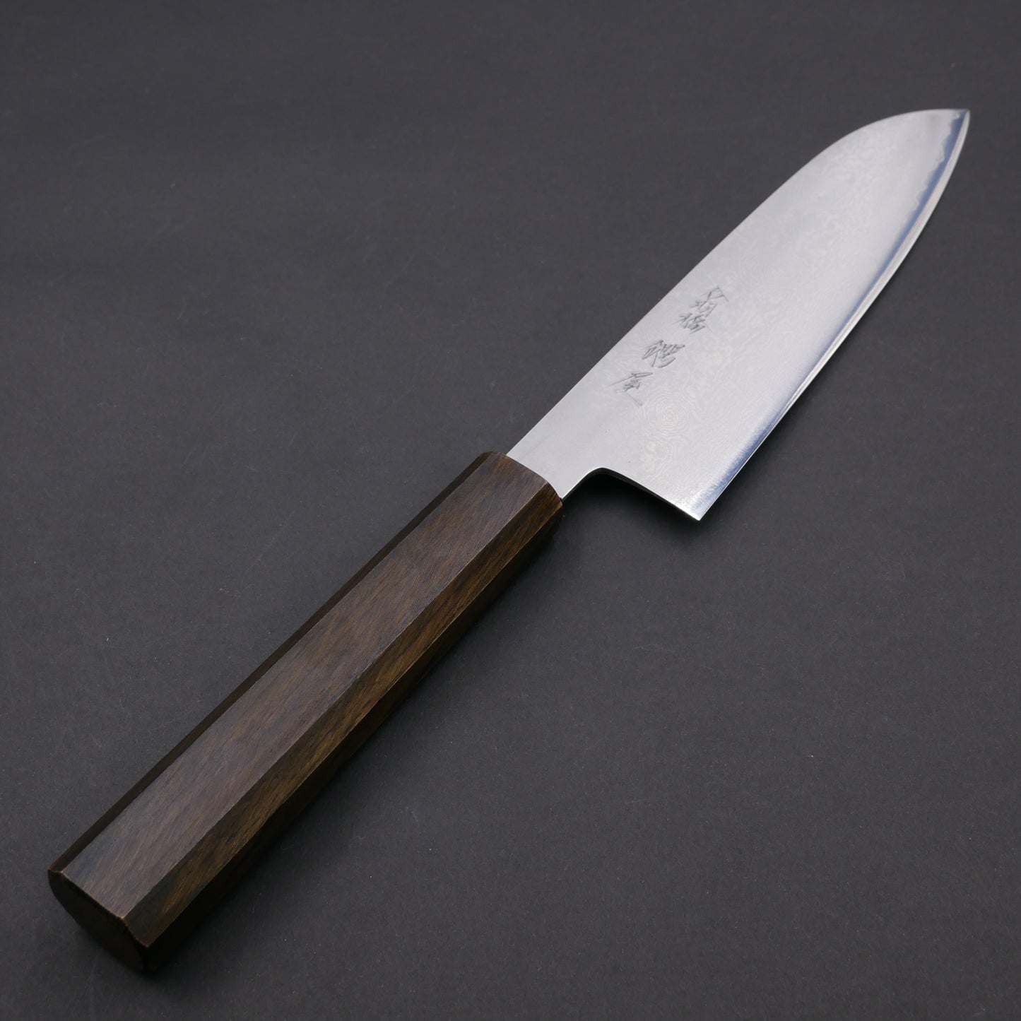 Silver#3 Stainless Steel Damascus Santoku Oak Octagonal Handle