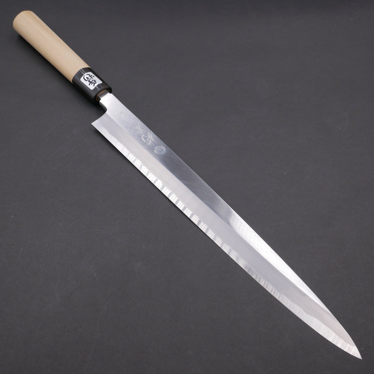 Blue#2 Carbon Steel Fine-Finish Yanagiba Magnolia Handle (thin blade)