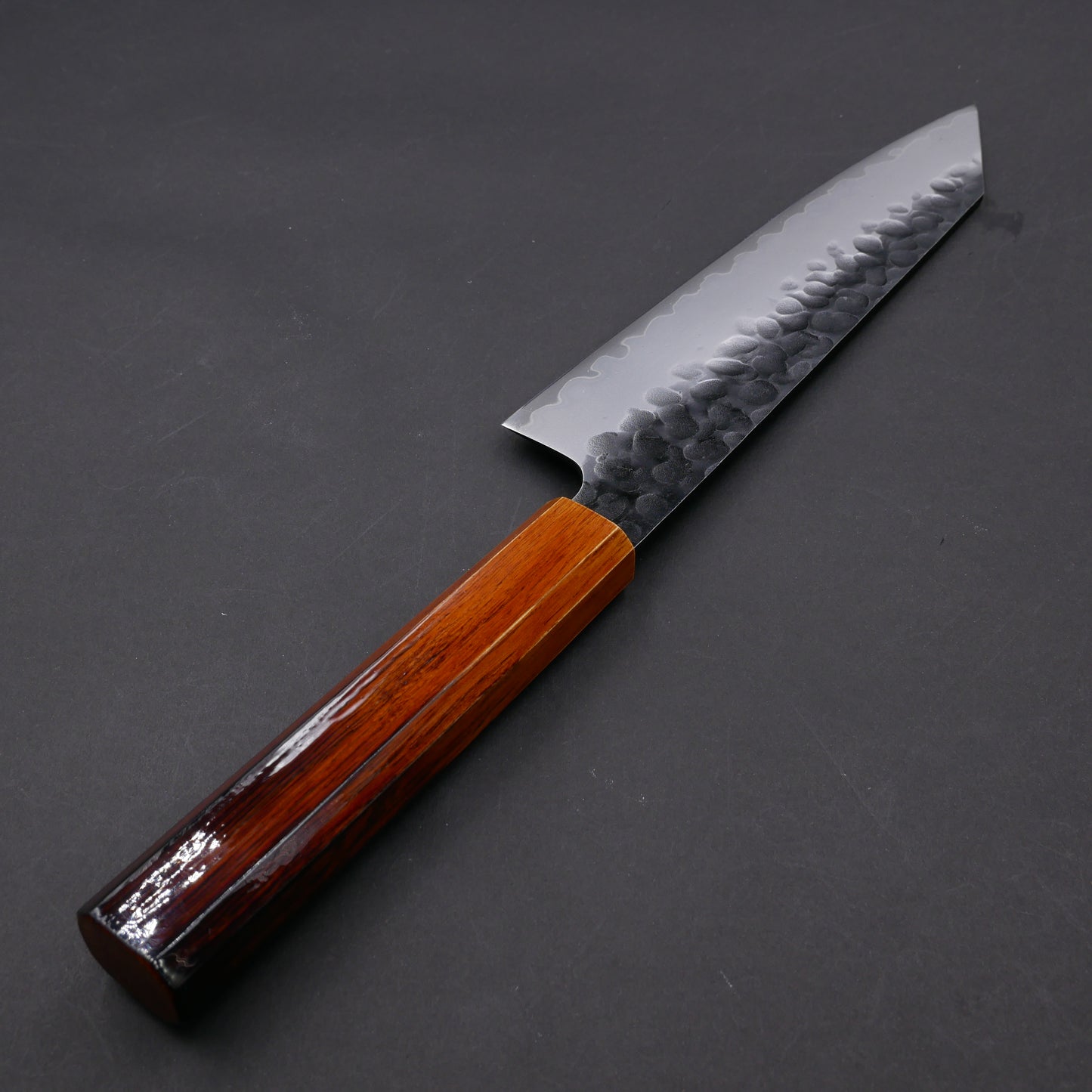 Molybdenum Steel Kurouchi Tsuchime Kiritsuke Santoku Oak Urushi Octagonal Handle