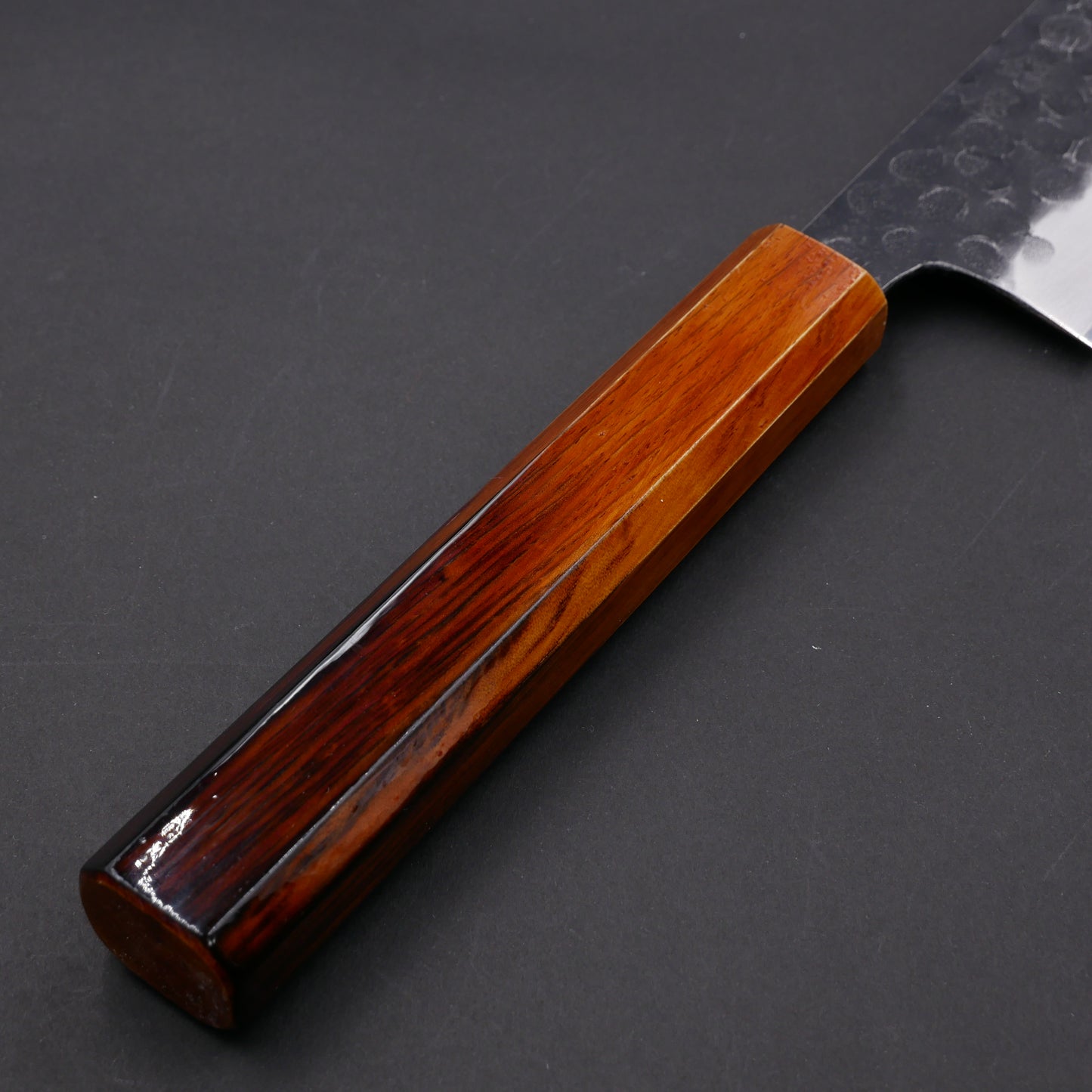 Molybdenum Steel Kurouchi Tsuchime Gyuto Oak Urushi Octagonal Handle