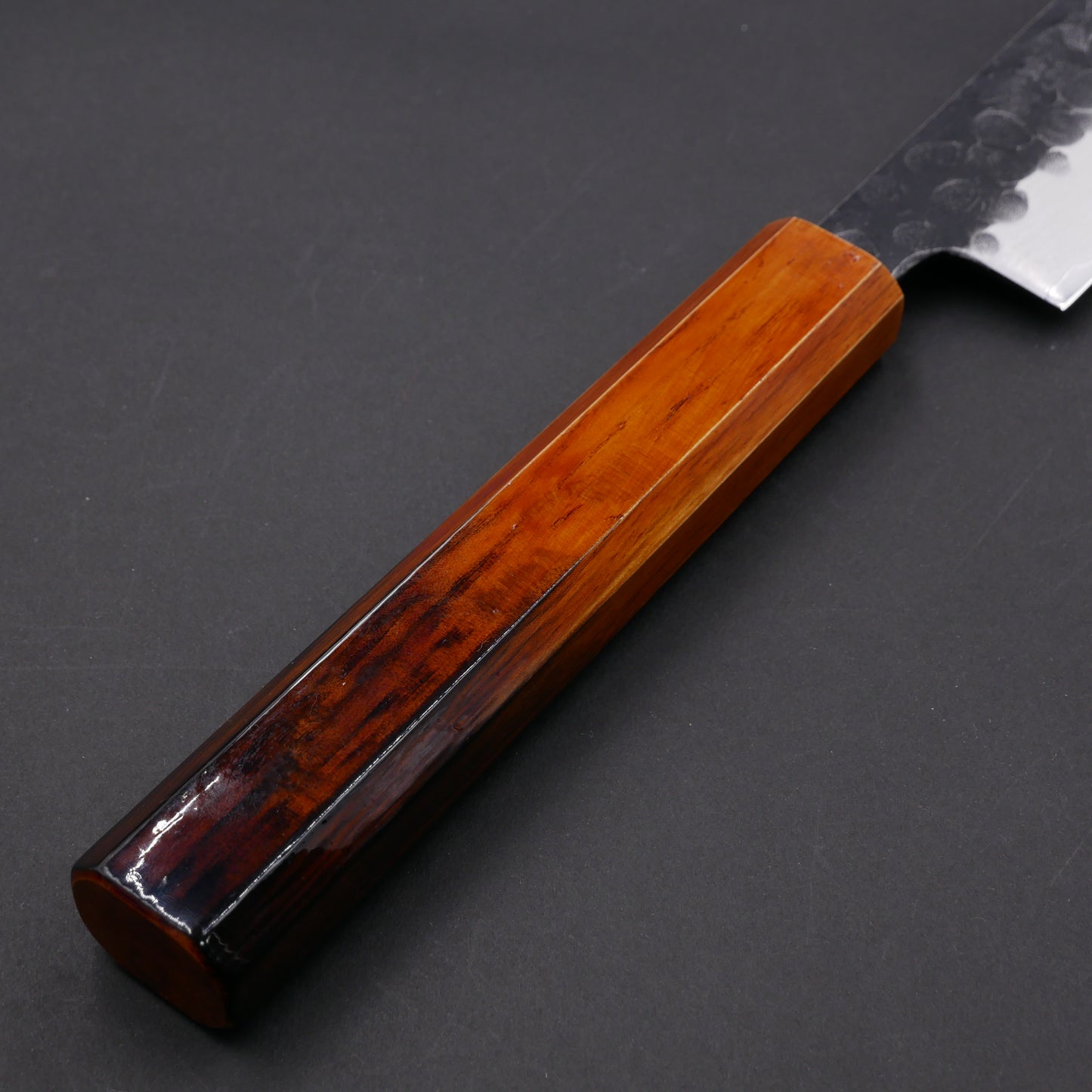 Molybdenum Steel Kurouchi Tsuchime Sujihiki Oak Urushi Octagonal Handle