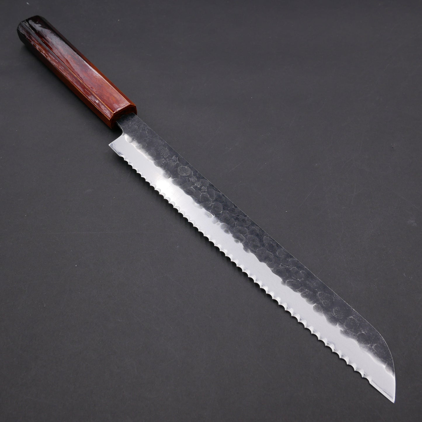 Molybdenum Steel Kurouchi Tsuchime Bread Knife Oak Urushi Octagonal Handle