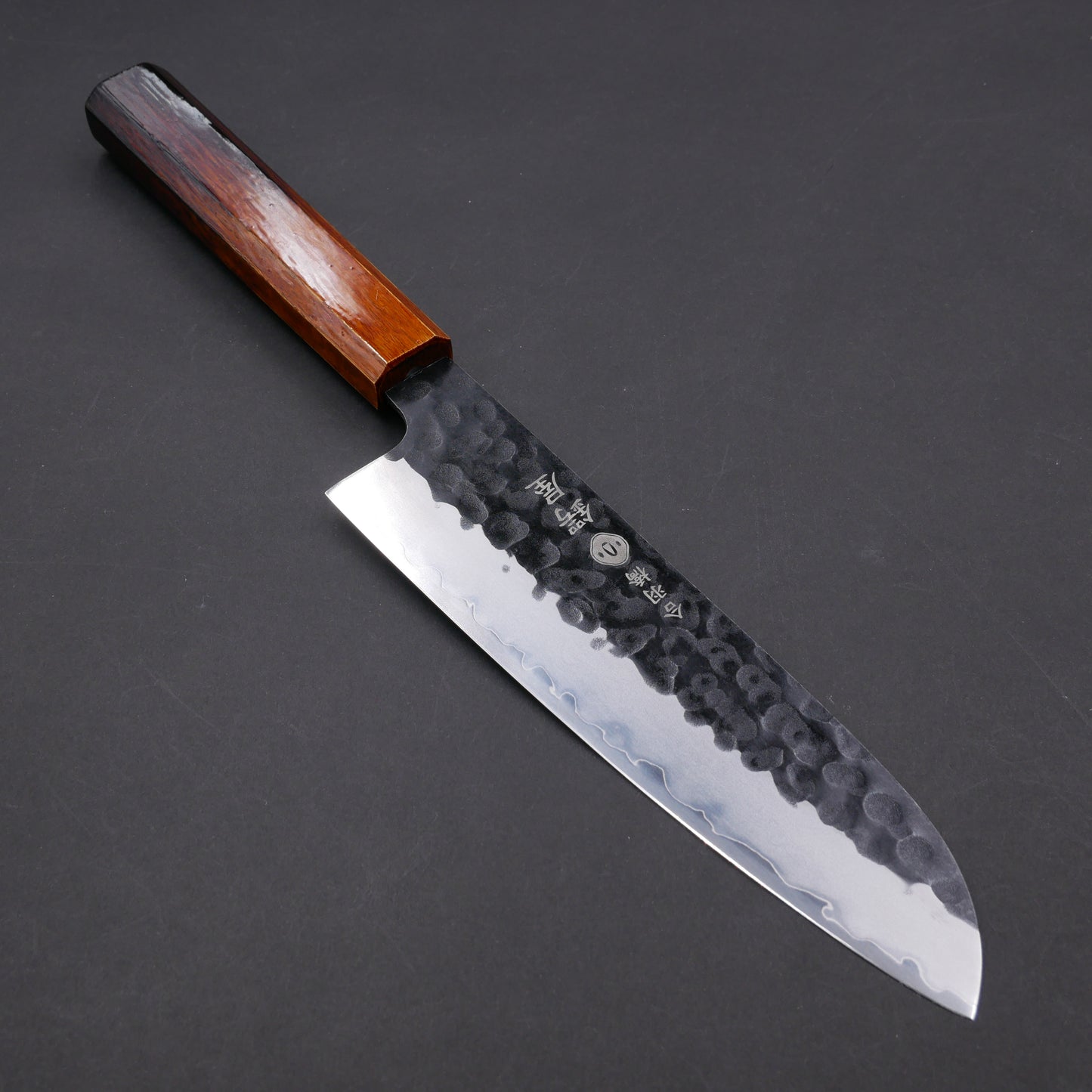 Molybdenum Steel Kurouchi Tsuchime Santoku Oak Urushi Octagonal Handle