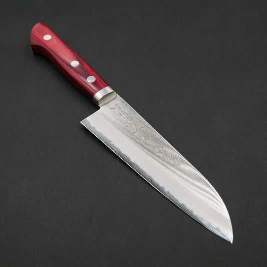 Blue#2 Carbon Steel StainlessClad Small Santoku Red Handle