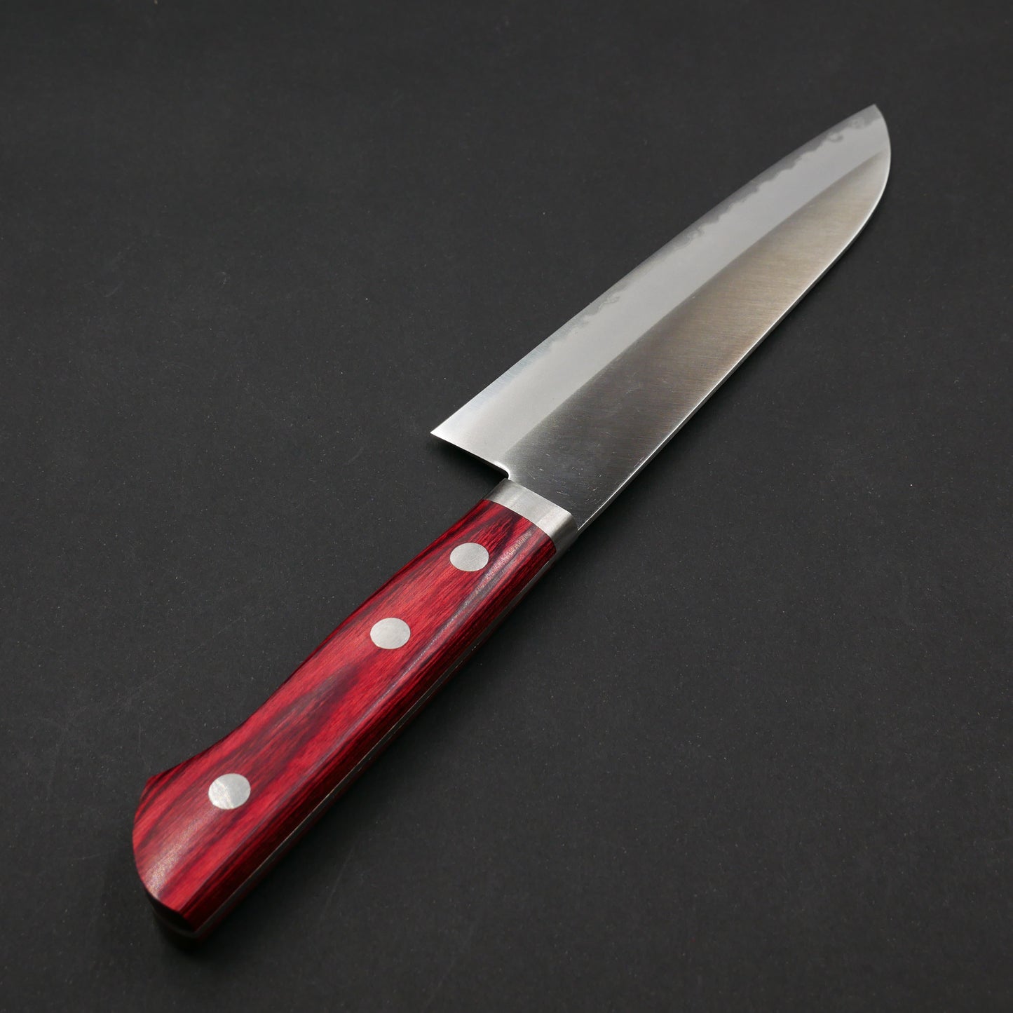 Blue#2 Carbon Steel StainlessClad Small Santoku Red Handle