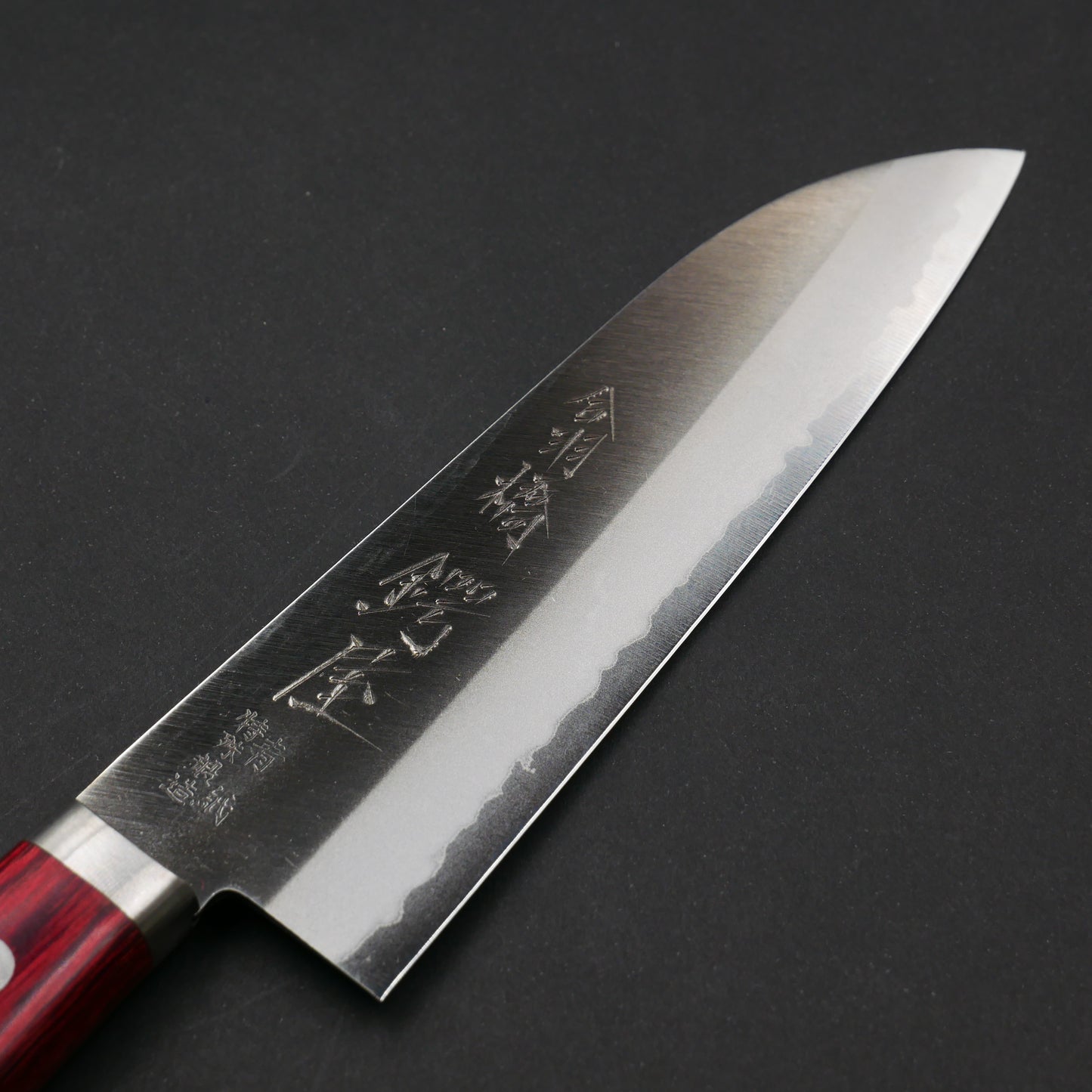 Blue#2 Carbon Steel StainlessClad Small Santoku Red Handle