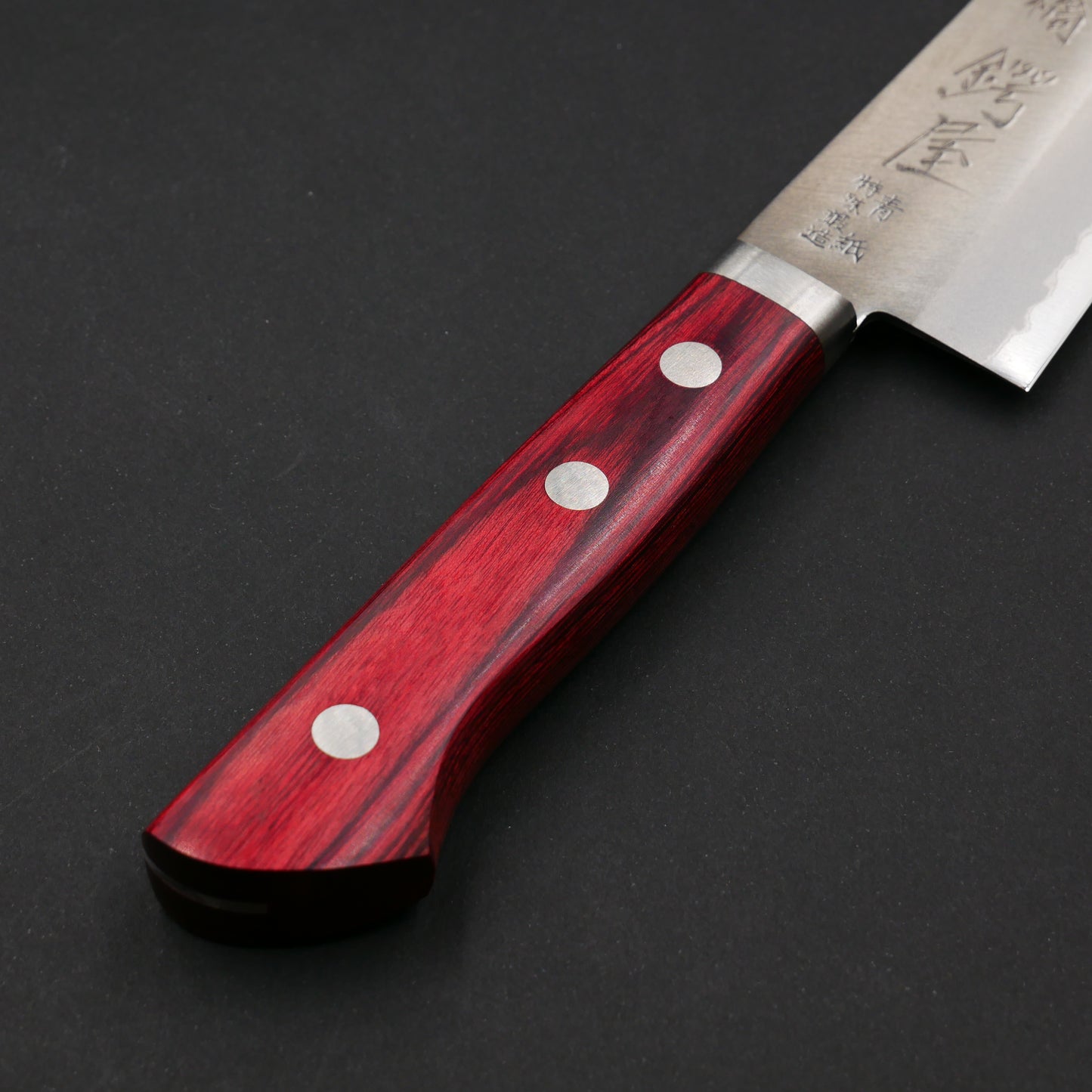 Blue#2 Carbon Steel StainlessClad Small Santoku Red Handle