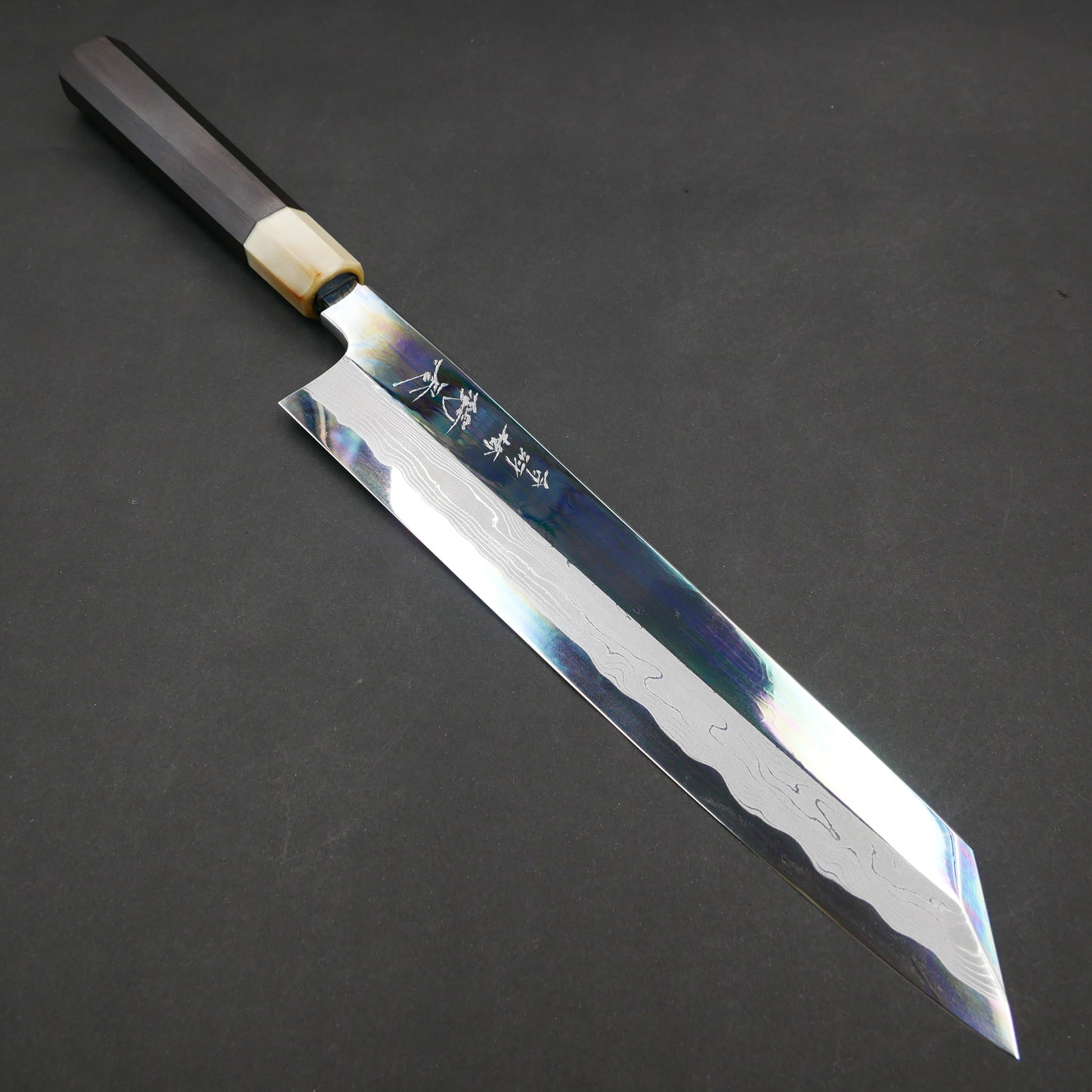 "Enmon" White#1 Carbon Steel Suminagashi Kiritsuke Ebony Octagonal Handle