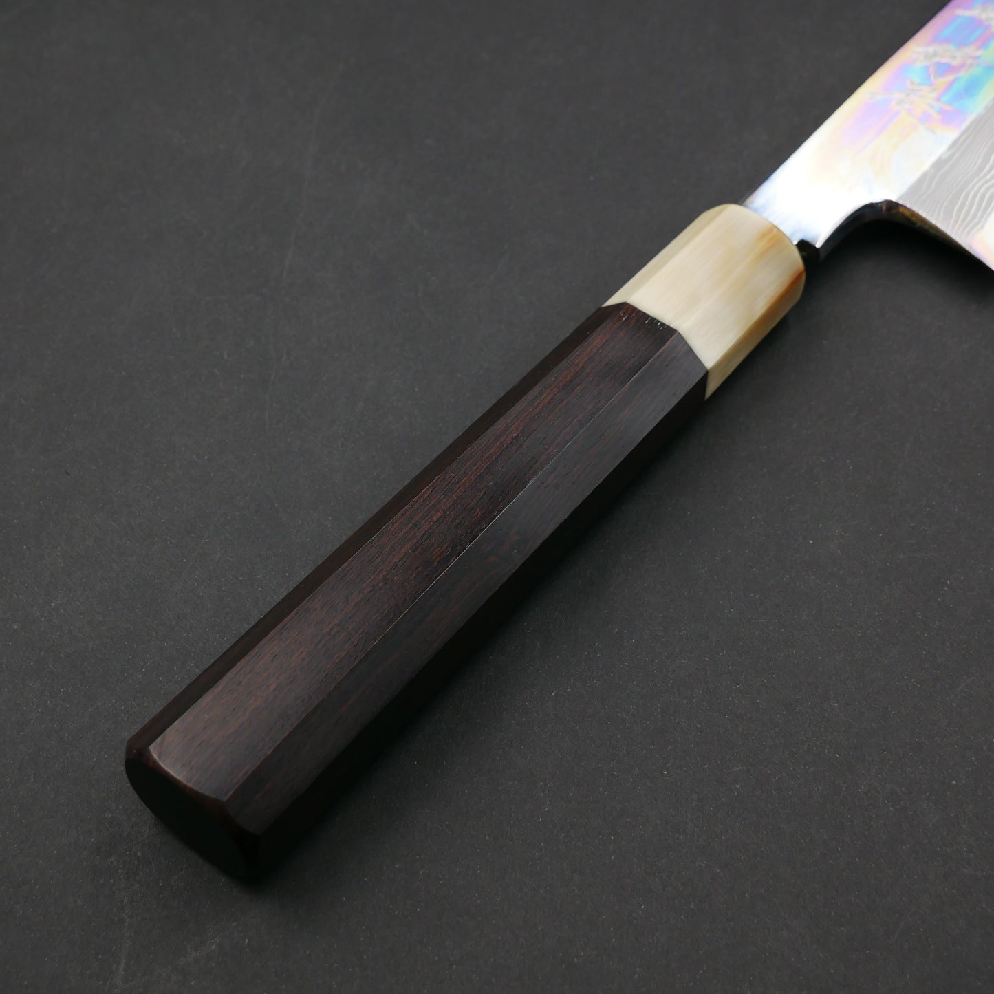 "Enmon" White#1 Carbon Steel Suminagashi Kiritsuke Ebony Octagonal Handle