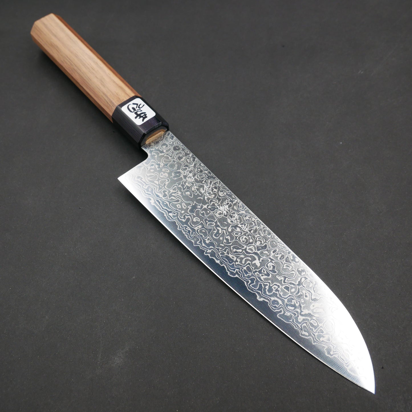 AUS10 Damascus Santoku Walnut Octagonal Handle