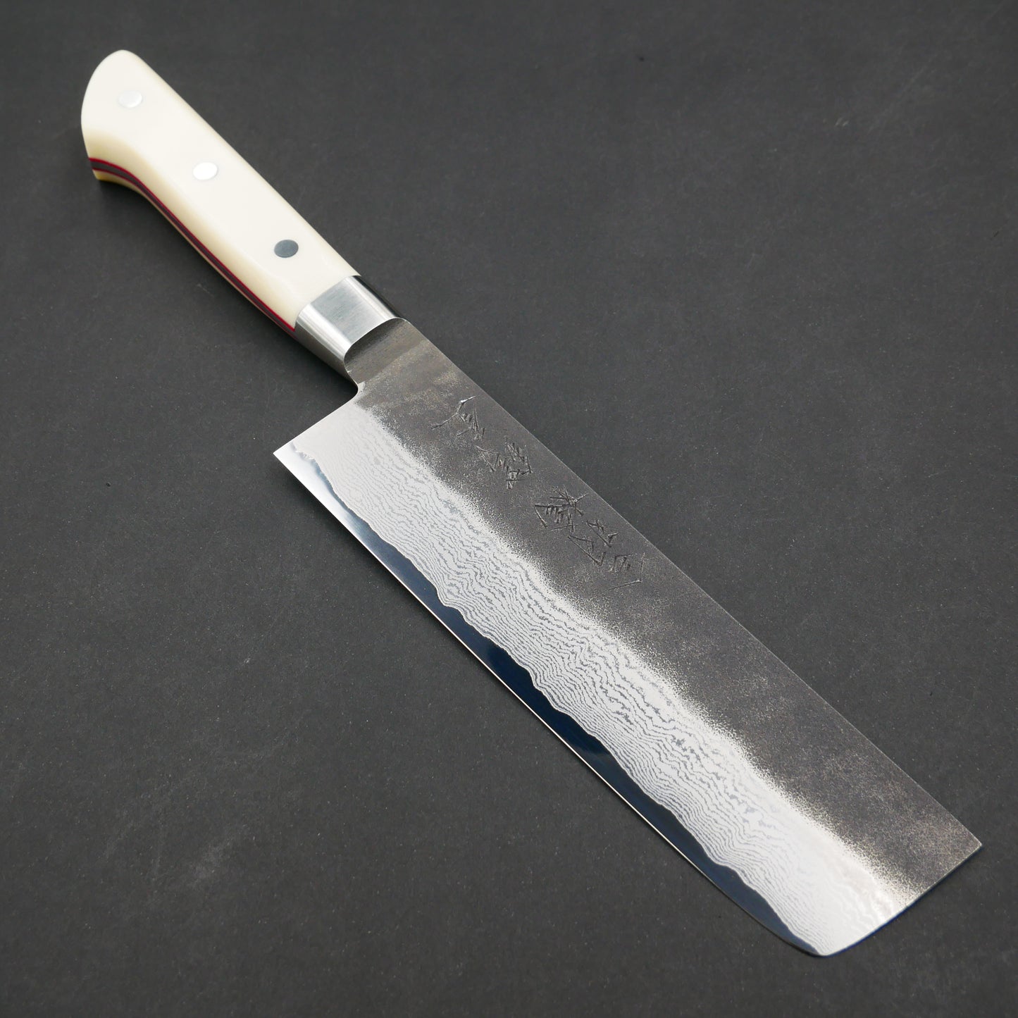 VG10 Kurouchi Multilayer Nakiri White Micarta Handle