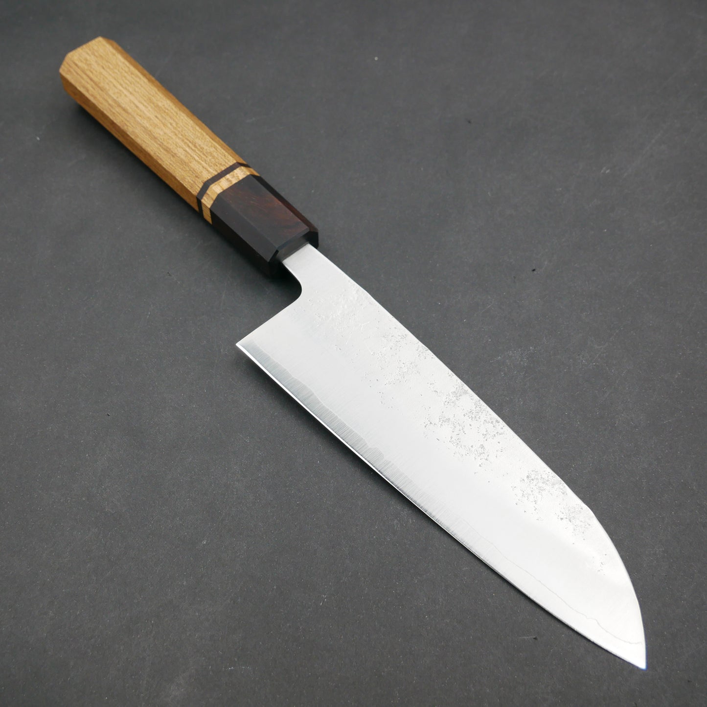 Silver#3 Stainless Steel Nashiji Santoku Elm Octagonal Handle