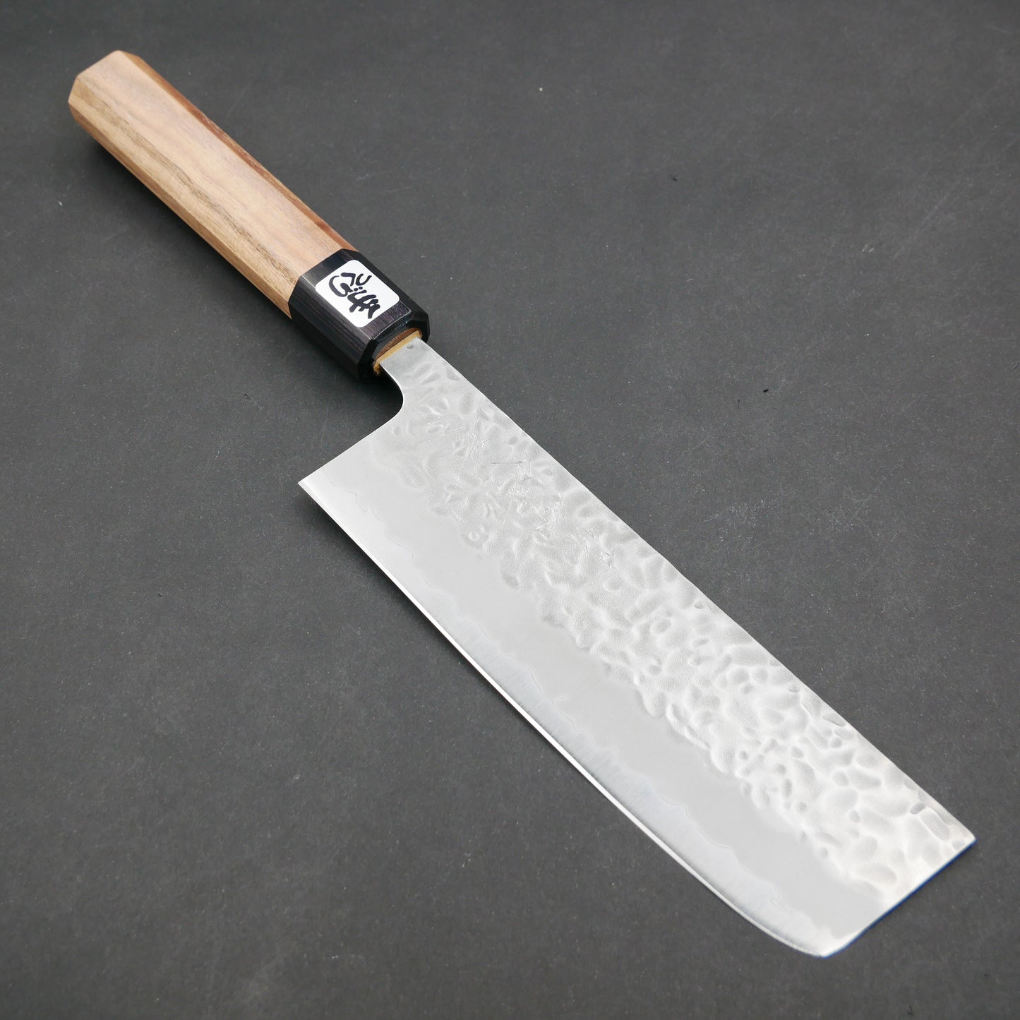 White#1 Carbon Steel Tsuchime Nakiri Walnut Octagonal Handle