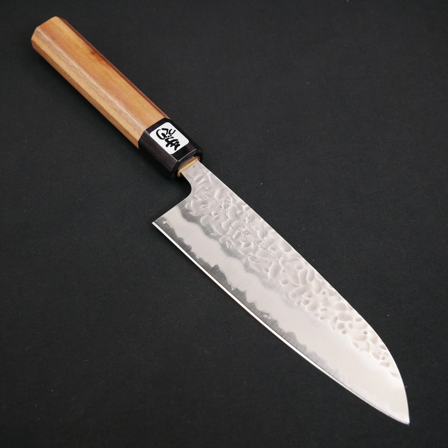 White#1 Carbon Steel Tsuchime Santoku Walnut Octagonal Handle