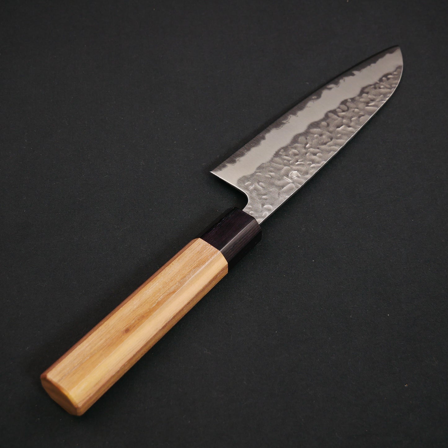 White#1 Carbon Steel Tsuchime Santoku Walnut Octagonal Handle