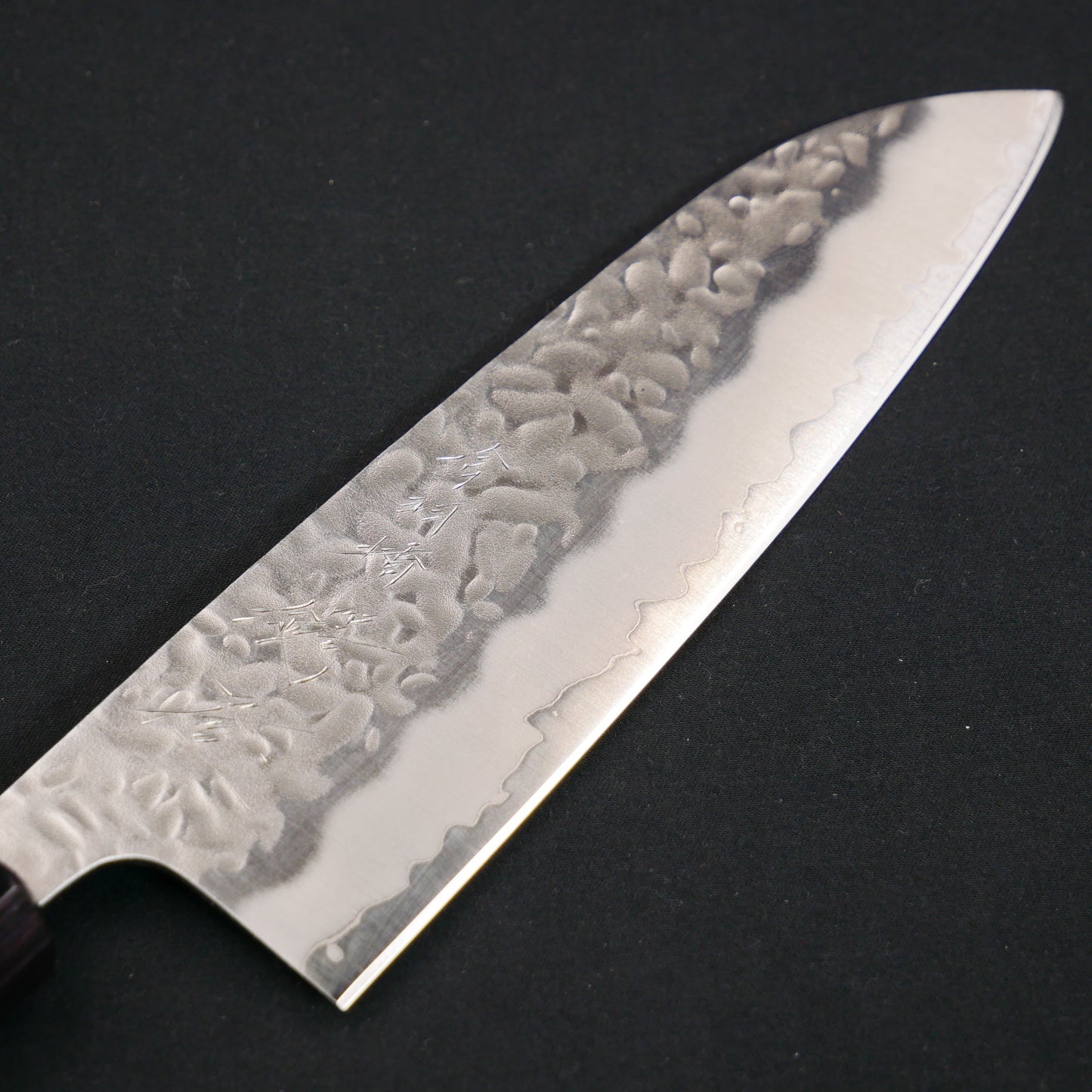 White#1 Carbon Steel Tsuchime Santoku Walnut Octagonal Handle