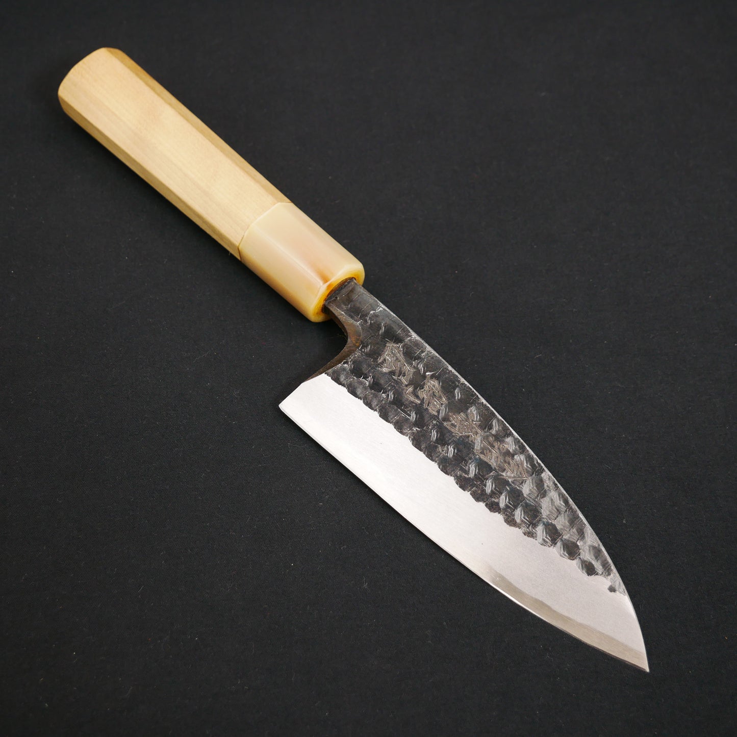 White#2 Carbon Steel Kurouchi Tsuchime Small Deba 120 Magnolia Octagonal Handle