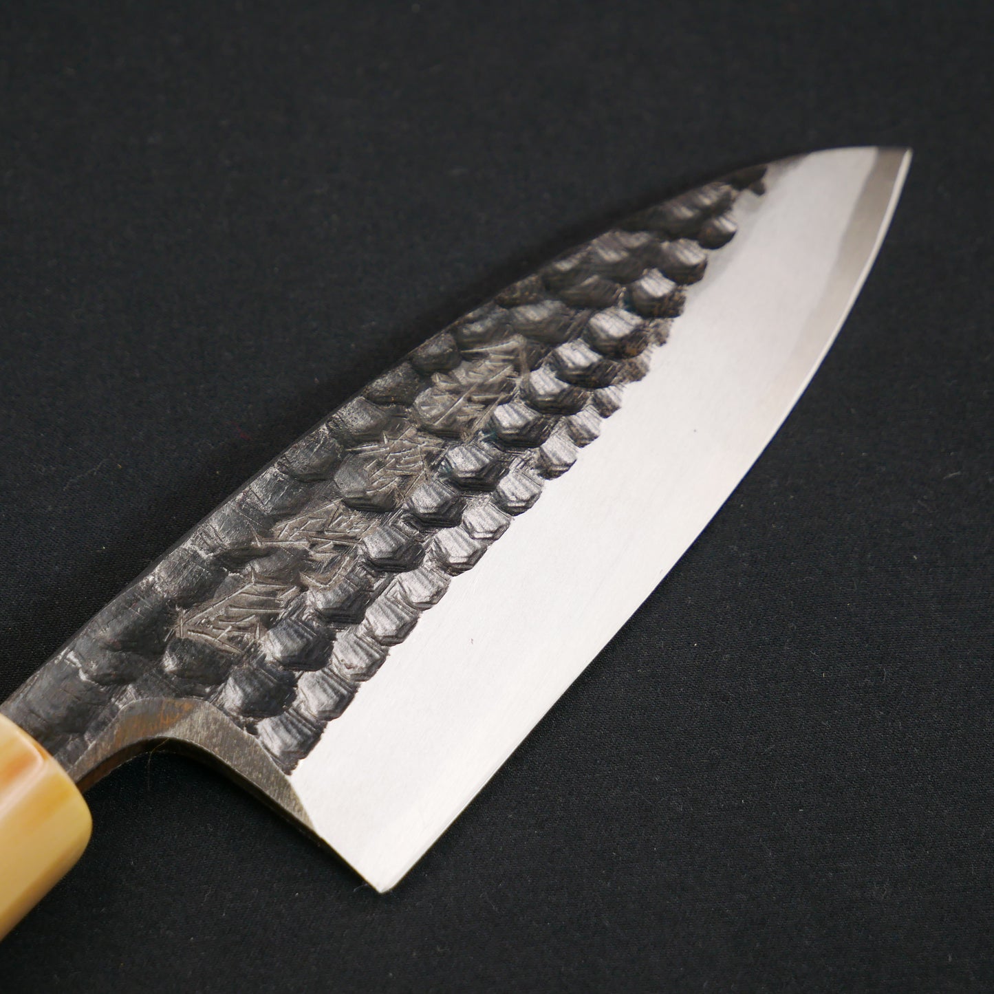 White#2 Carbon Steel Kurouchi Tsuchime Small Deba 120 Magnolia Octagonal Handle