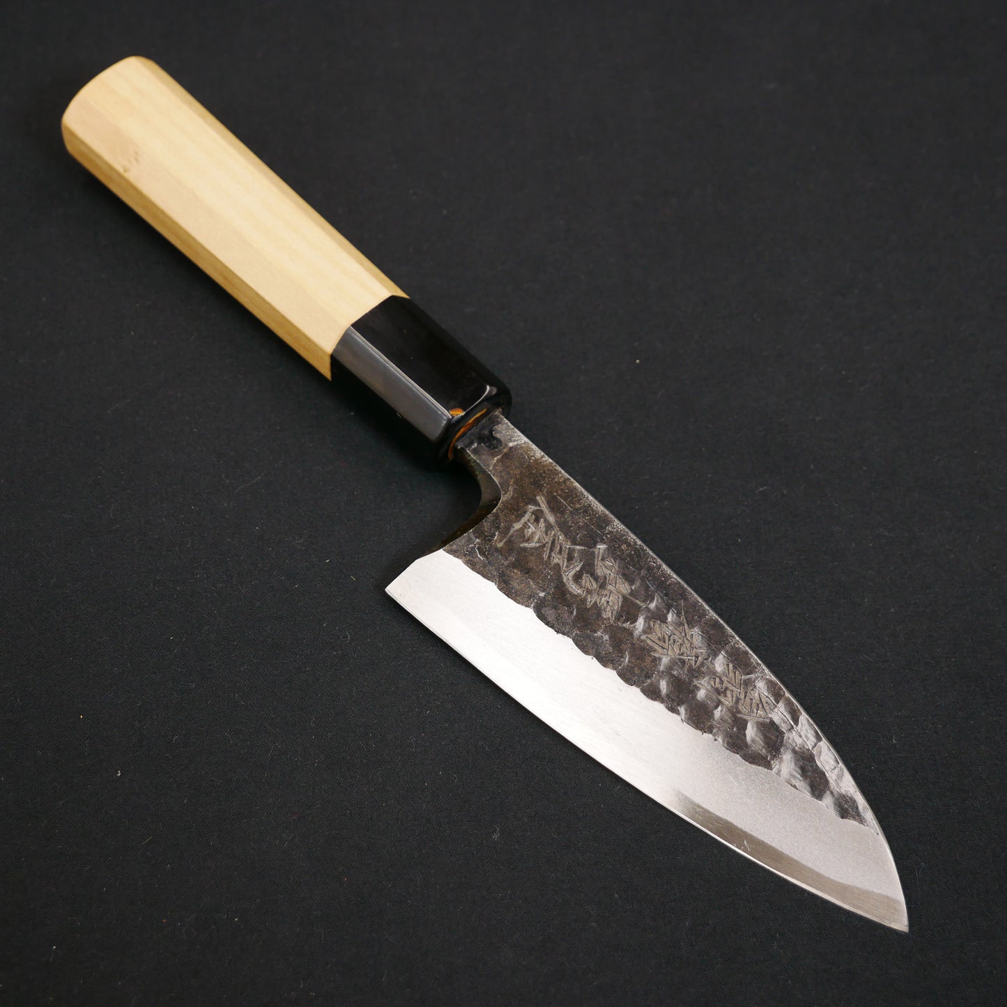 White#2 Carbon Steel Kurouchi Tsuchime Small Deba 105 Magnolia Octagonal Handle