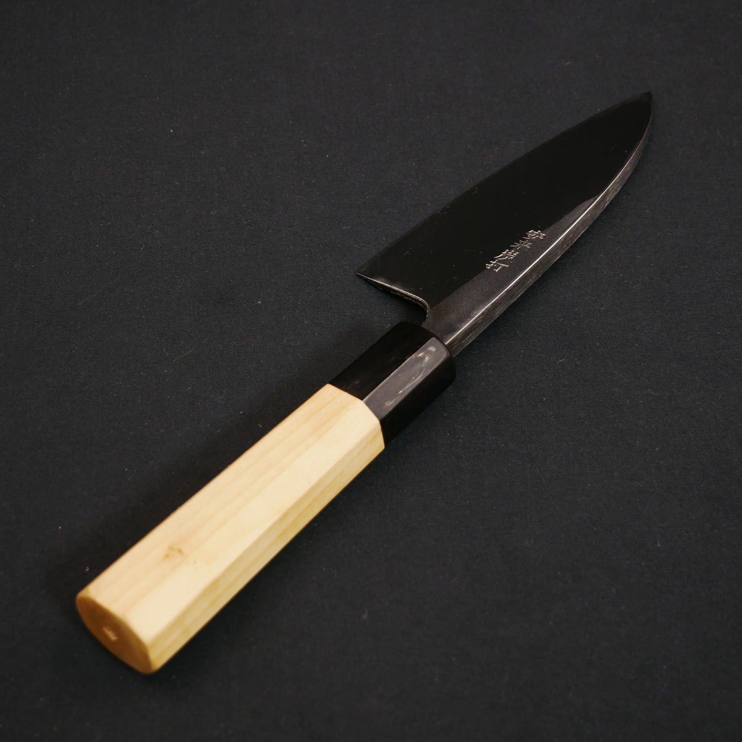 White#2 Carbon Steel Kurouchi Tsuchime Small Deba 105 Magnolia Octagonal Handle