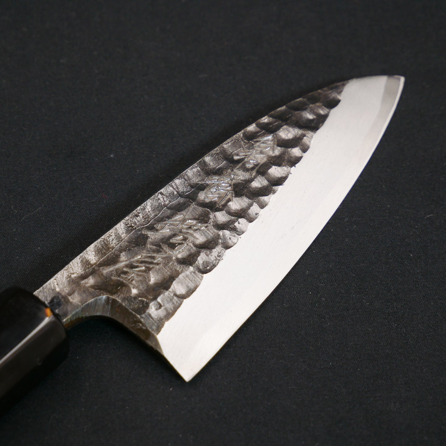 White#2 Carbon Steel Kurouchi Tsuchime Small Deba 105 Magnolia Octagonal Handle