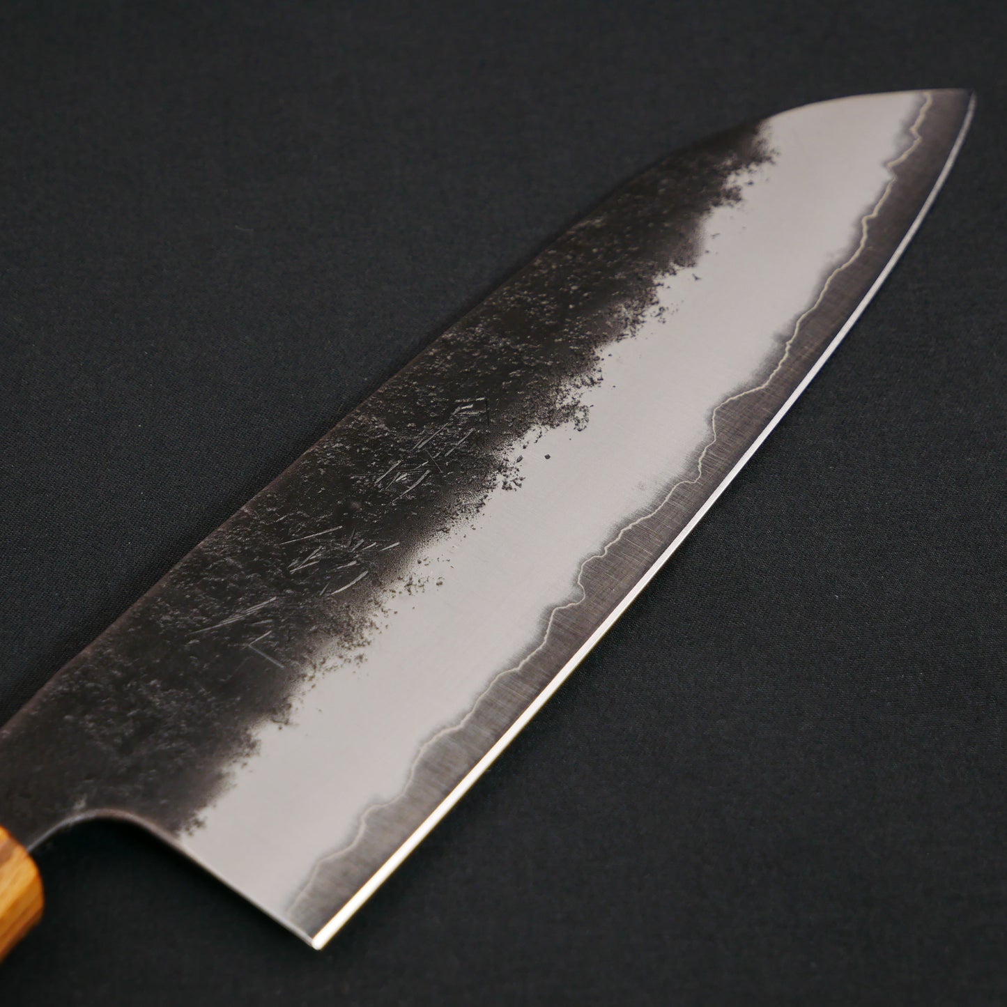 BlueSuper Carbon Steel Kurouchi Nashiji Santoku Walnut Octagonal Handle