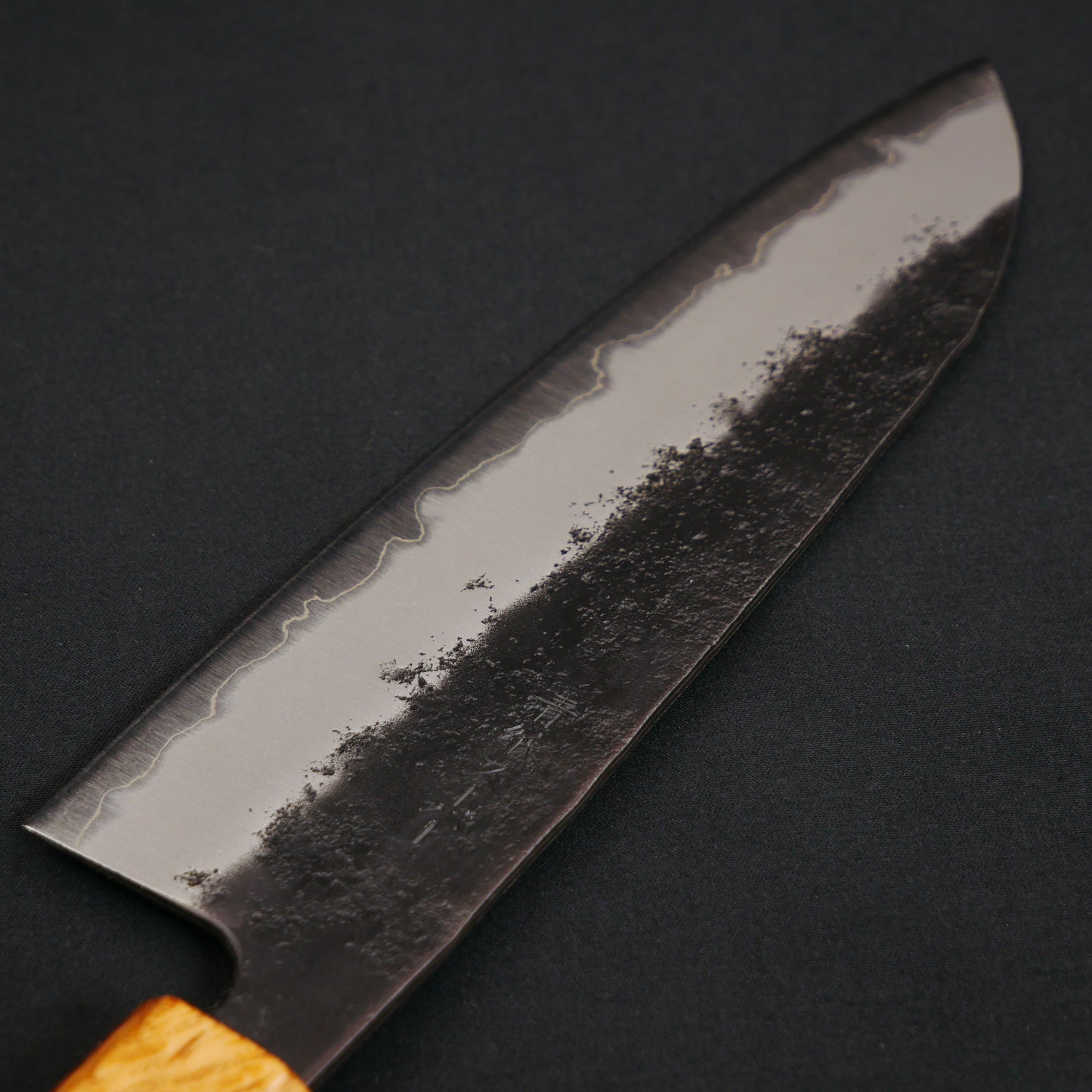 BlueSuper Carbon Steel Kurouchi Nashiji Santoku Walnut Octagonal Handle