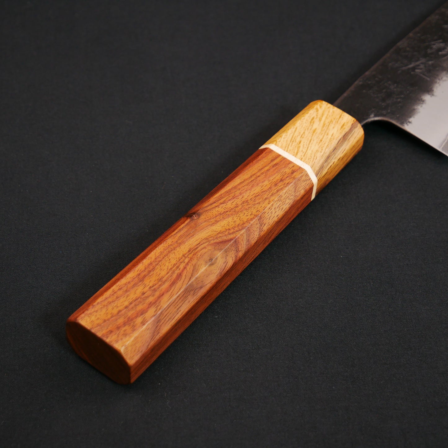 BlueSuper Carbon Steel Kurouchi Nashiji Santoku Walnut Octagonal Handle