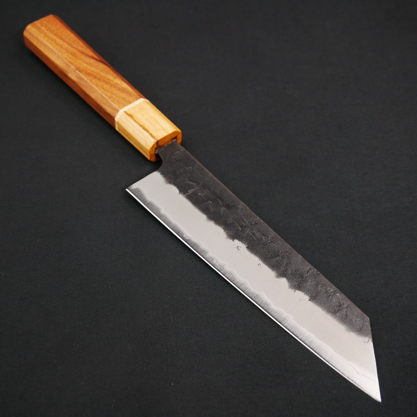 BlueSuper Carbon Steel Kurouchi Nashiji Kiritsuke Santoku Walnut Octagonal Handle