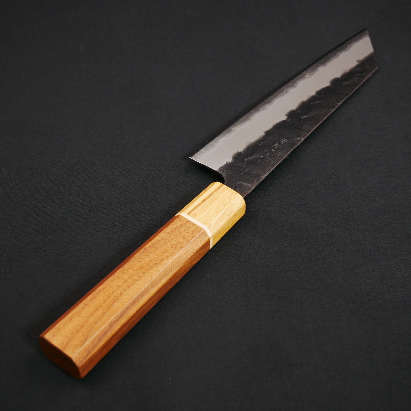 BlueSuper Carbon Steel Kurouchi Nashiji Kiritsuke Santoku Walnut Octagonal Handle