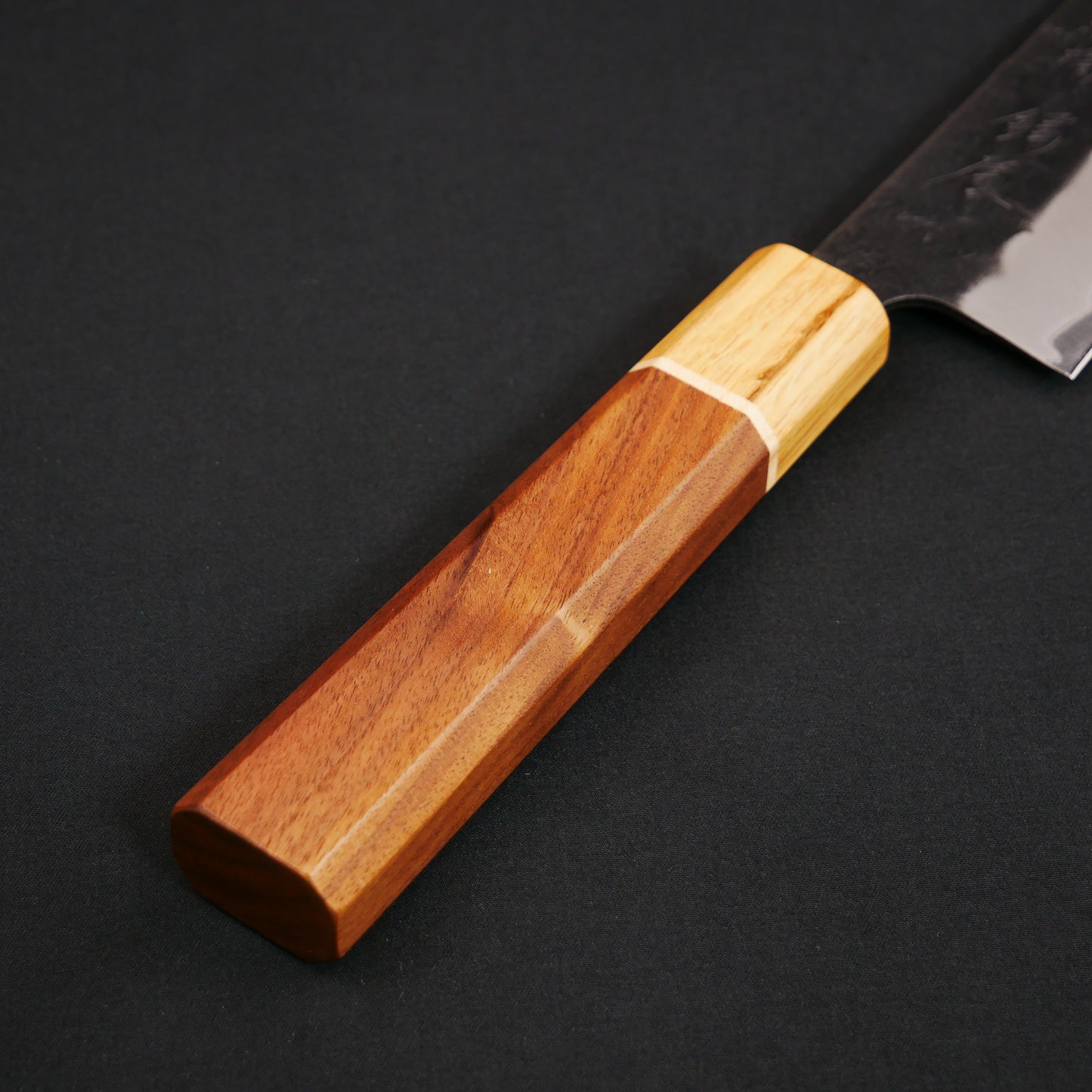 BlueSuper Carbon Steel Kurouchi Nashiji Kiritsuke Santoku Walnut Octagonal Handle