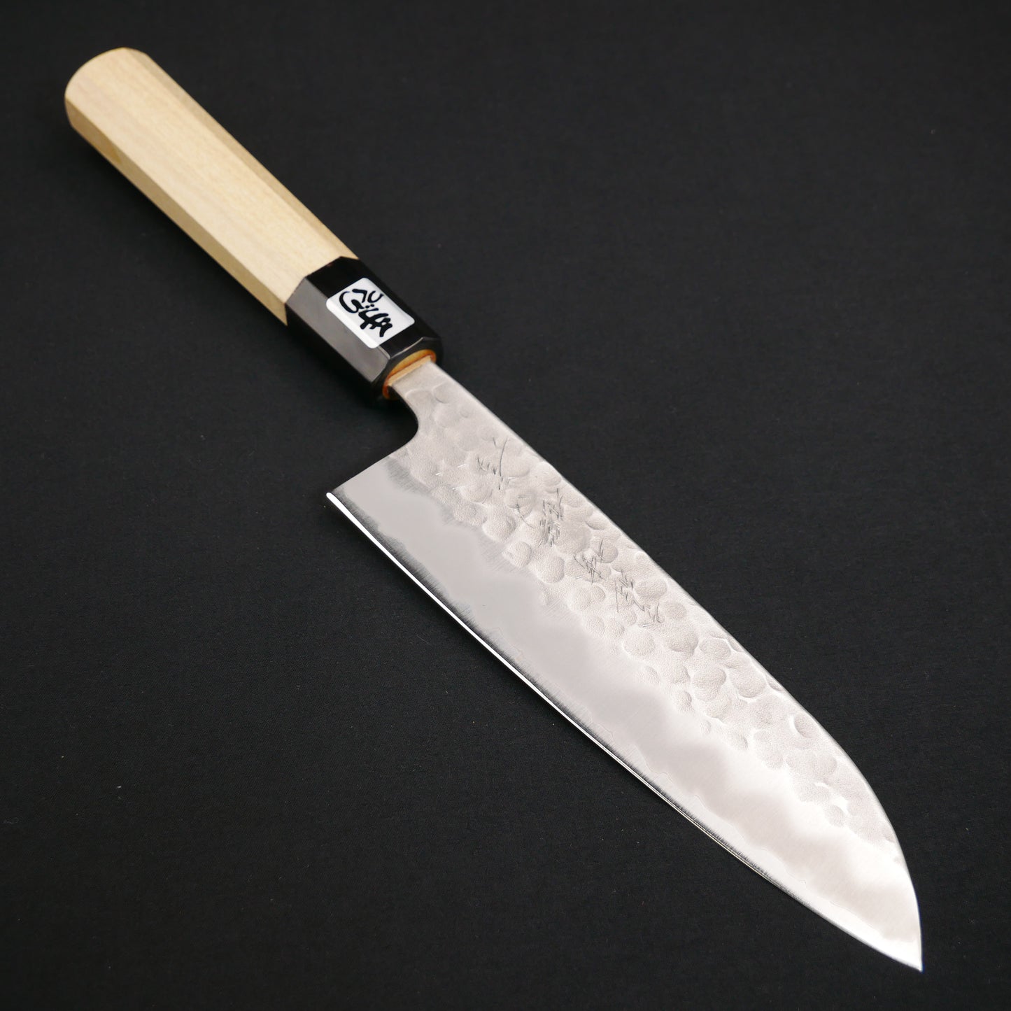 White#2 Carbon Steel Tsuchime StainlessClad Santoku Magnolia Octagonal Handle