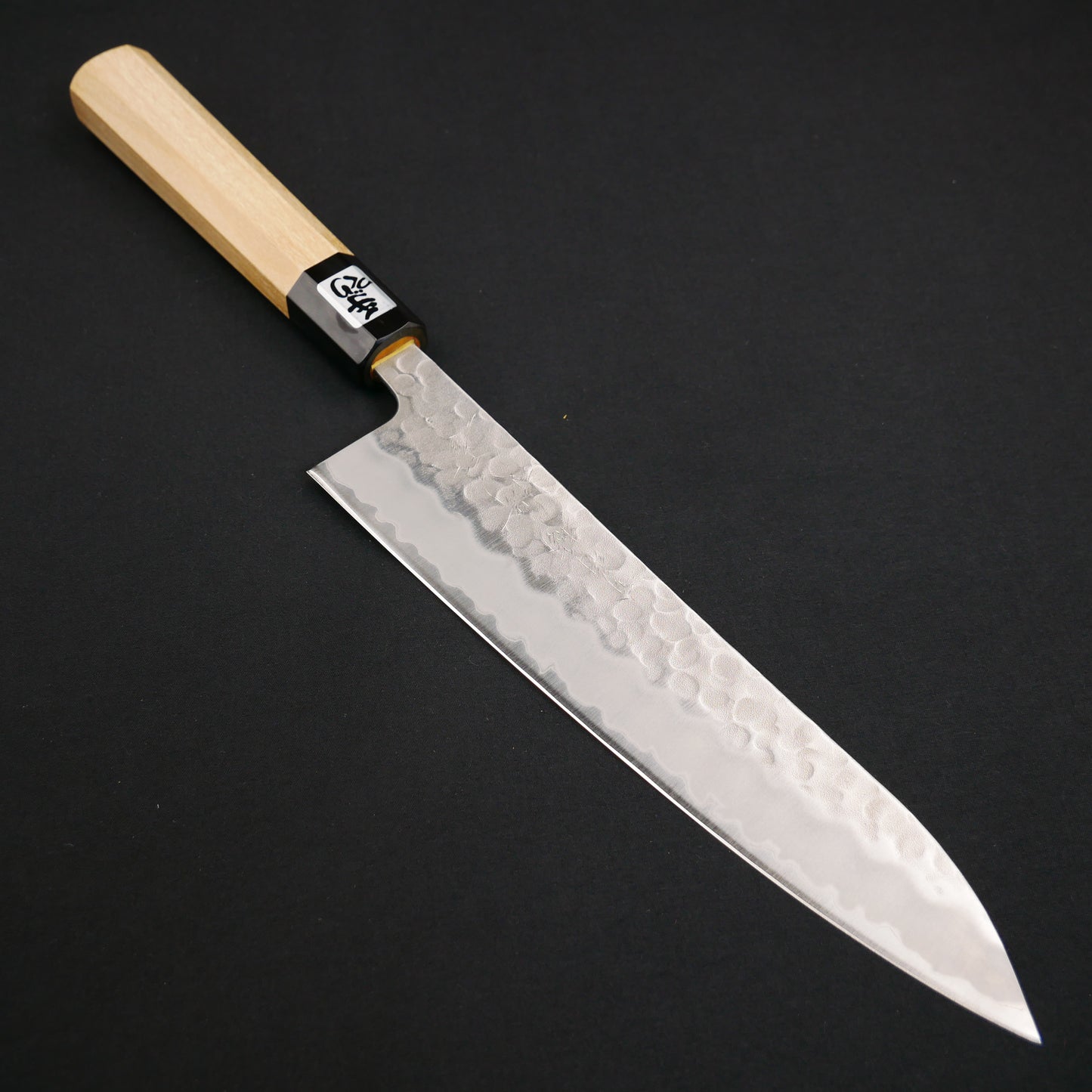 White#2 Carbon Steel Tsuchime StainlessClad Gyuto Magnolia Octagonal Handle