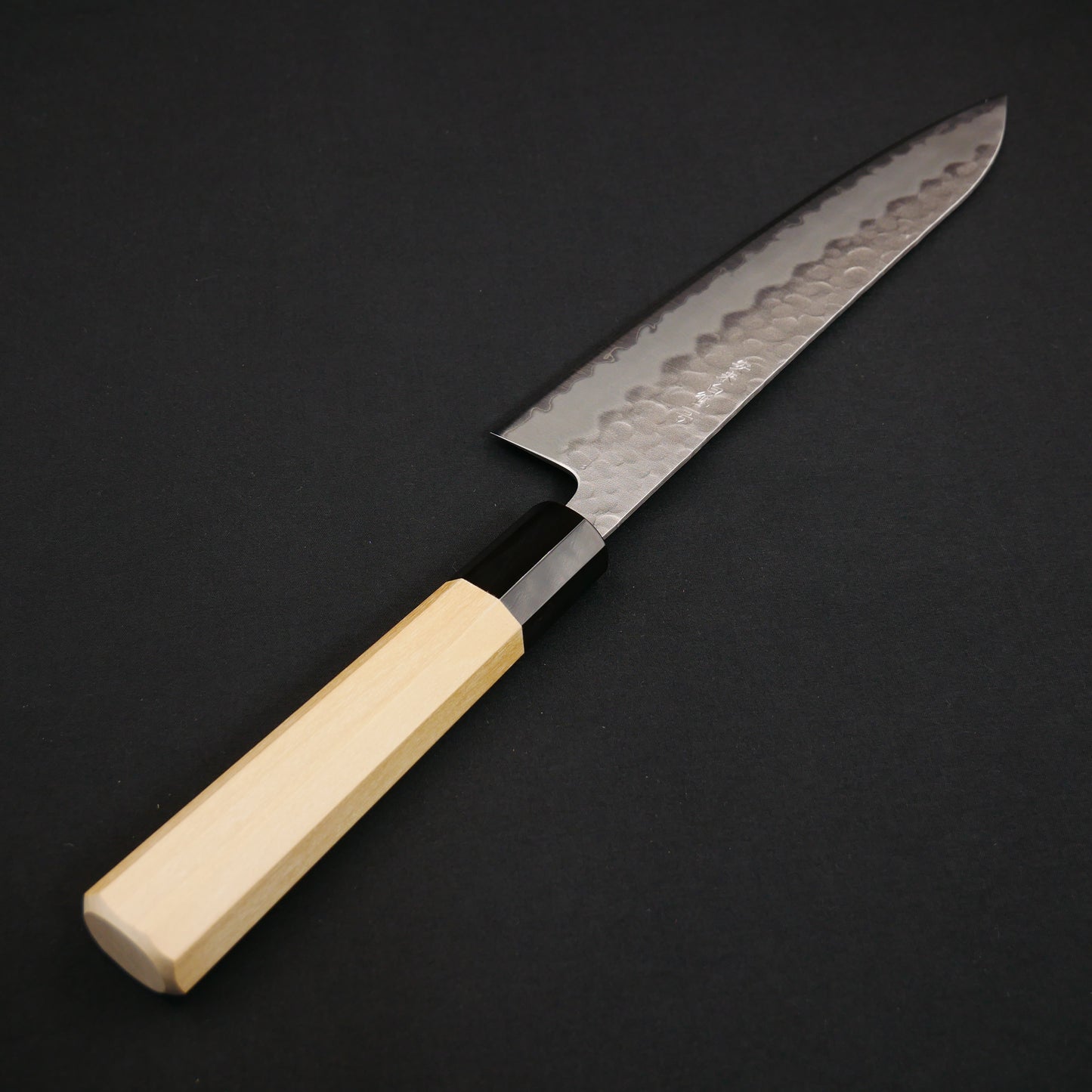 White#2 Carbon Steel Tsuchime StainlessClad Gyuto Magnolia Octagonal Handle