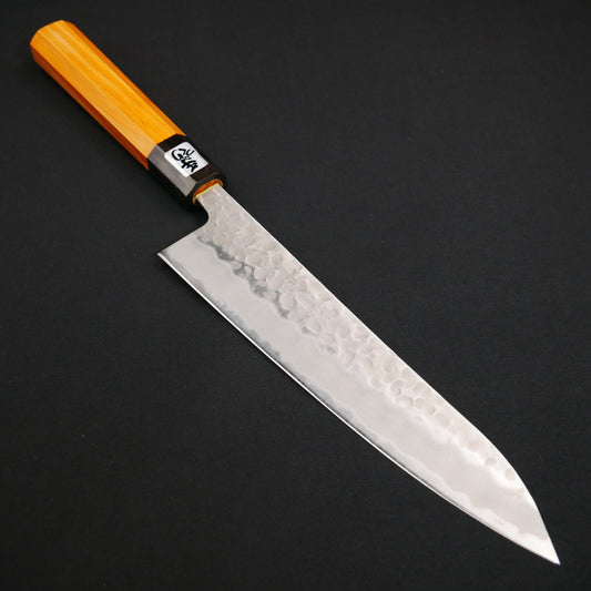 White#2 Carbon Steel Tsuchime StainlessClad Gyuto Yew Octagonal Handle