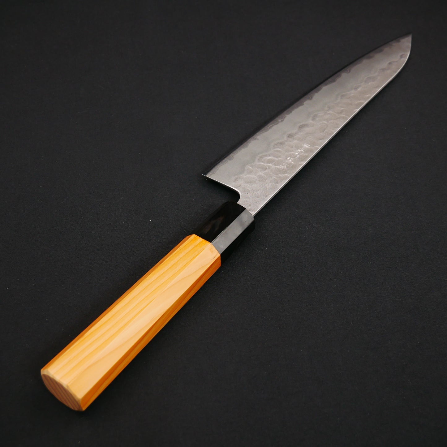 White#2 Carbon Steel Tsuchime StainlessClad Gyuto Yew Octagonal Handle