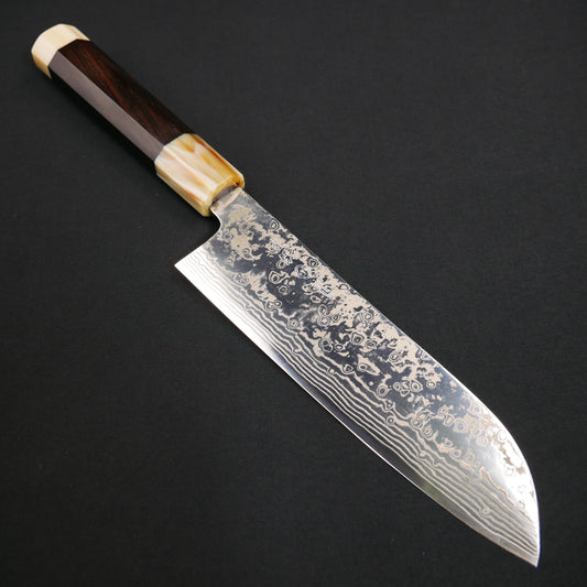 Yoshida Hamono ZDP189 Damascus Santoku Ebony Octagonal Handle