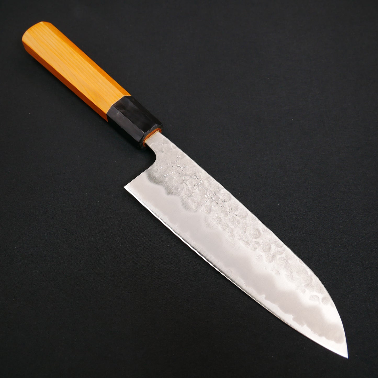 White#2 Carbon Steel Tsuchime StainlessClad Santoku Yew Octagonal Handle