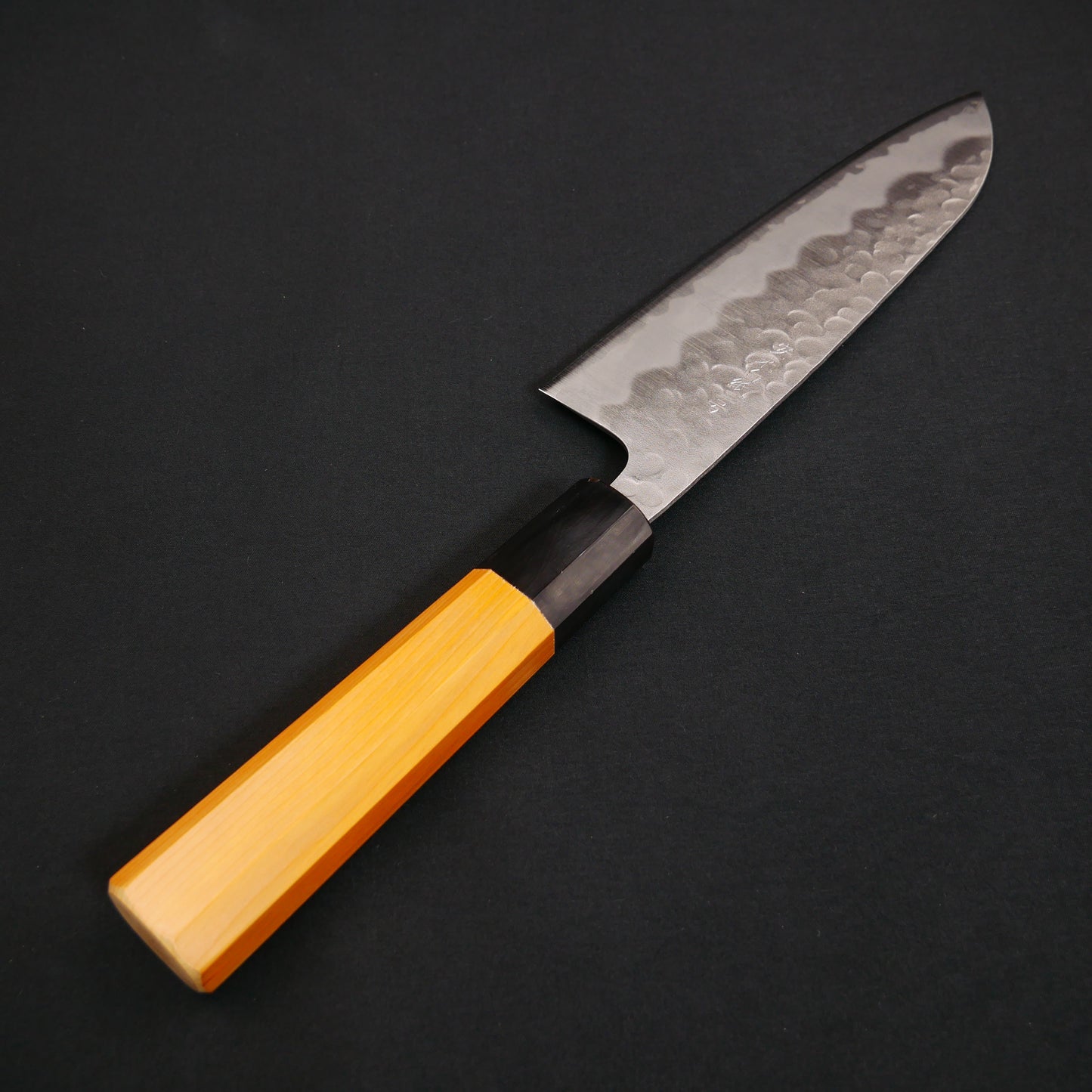 White#2 Carbon Steel Tsuchime StainlessClad Santoku Yew Octagonal Handle