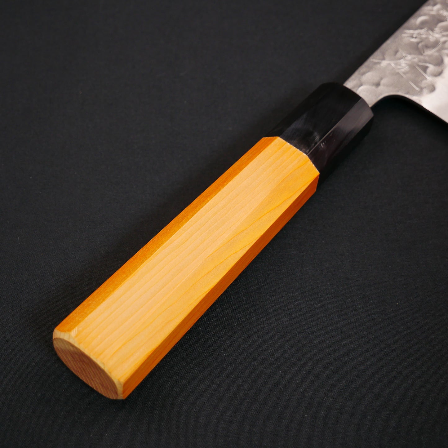 White#2 Carbon Steel Tsuchime StainlessClad Santoku Yew Octagonal Handle