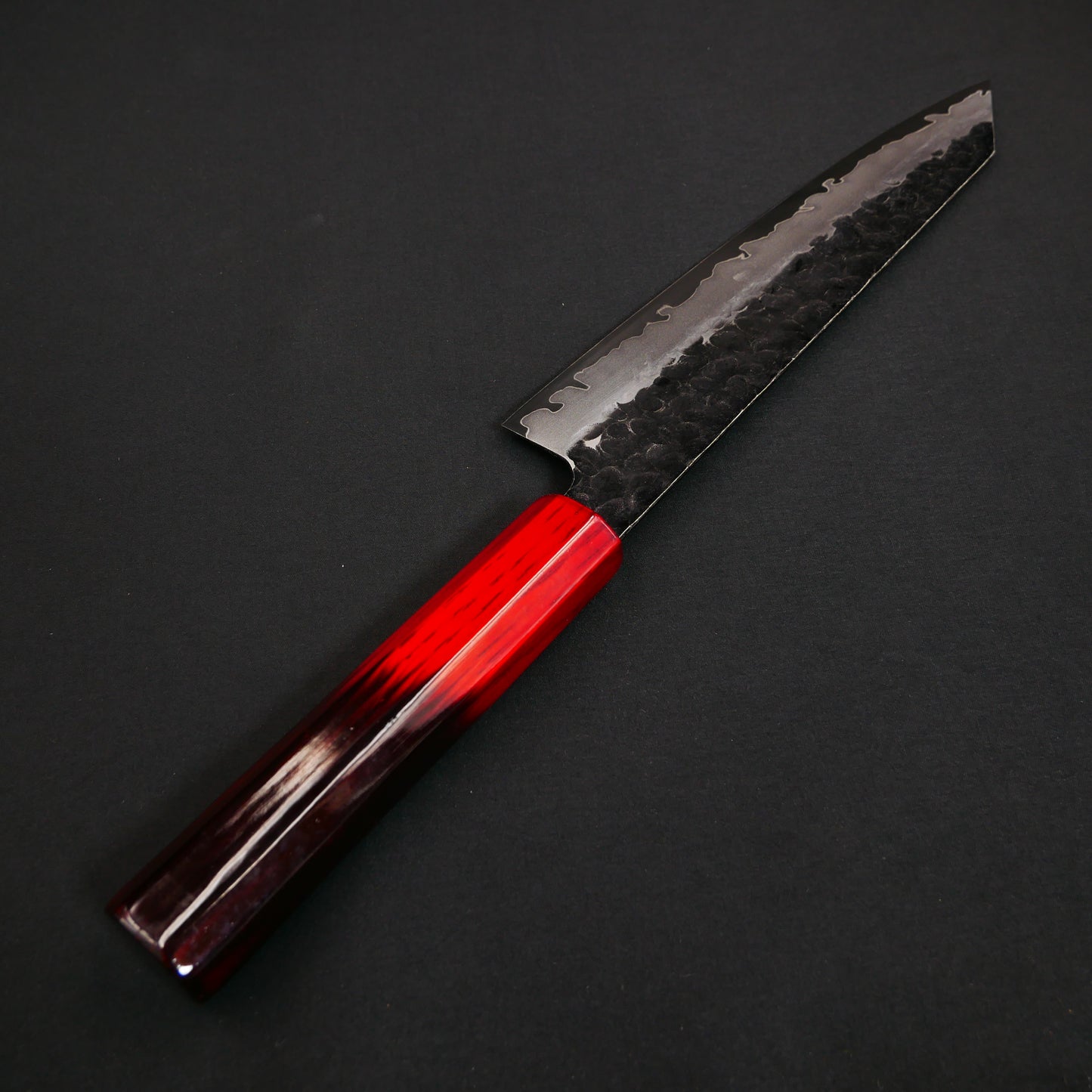 Molybdenum Steel Kurouchi Tsuchime Kiritsuke Gyuto Oak Urushi Octagonal Handle (New Version)