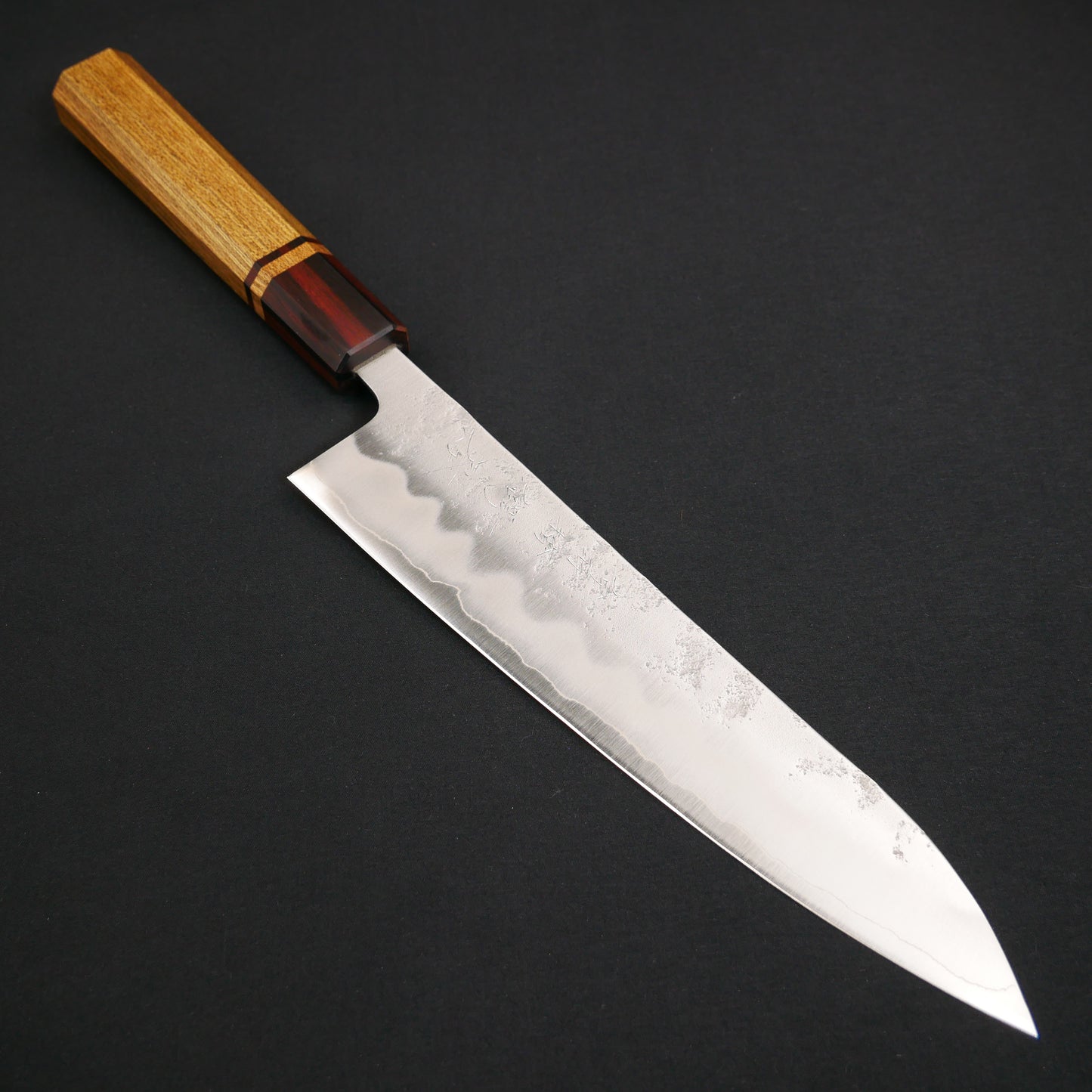 Silver#3 Stainless Steel Nashiji Gyuto Elm Octagonal Handle