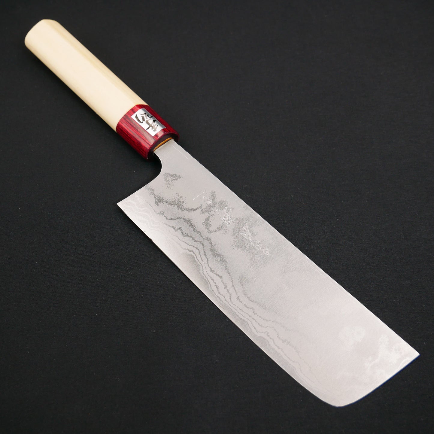 White#2 Carbon Steel Damascus Nakiri Magnolia Handle