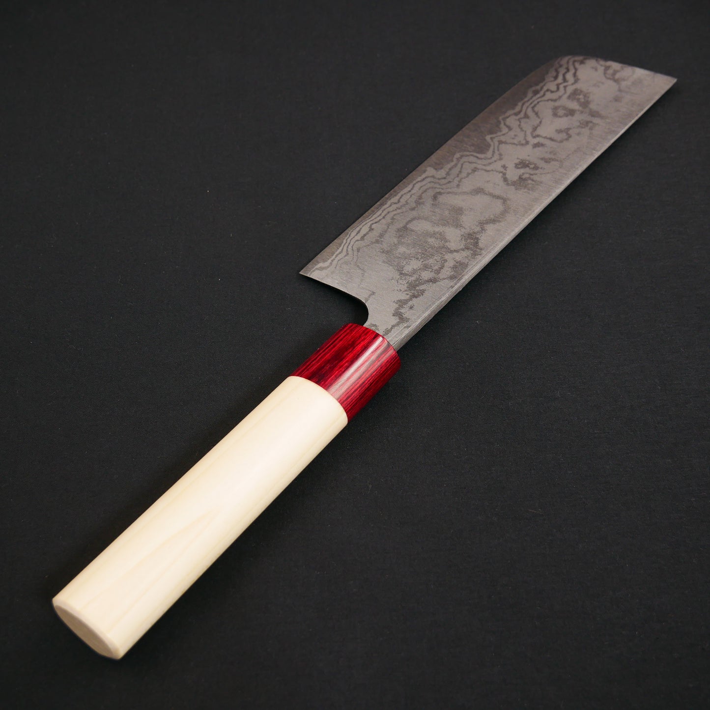 White#2 Carbon Steel Damascus Nakiri Magnolia Handle