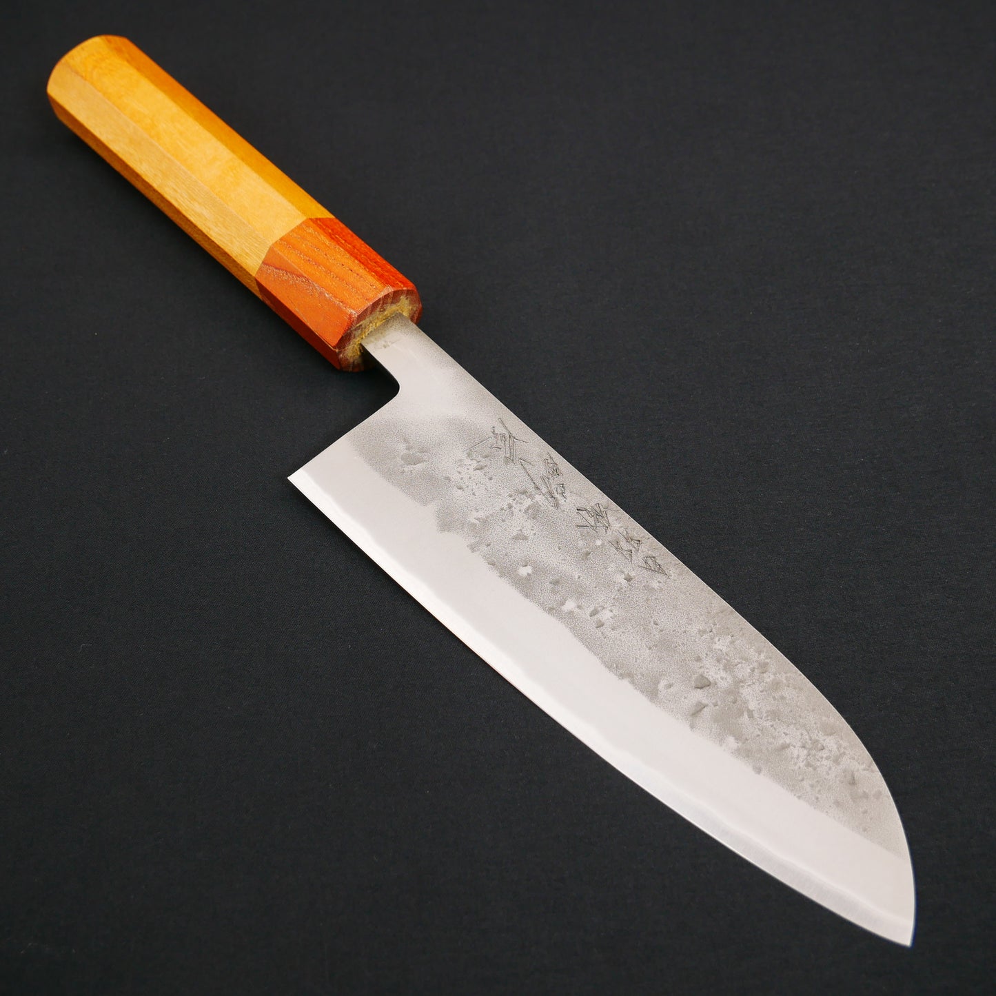 Blue#2 Carbon Steel StainlessClad Santoku Zelkova Octagonal Handle