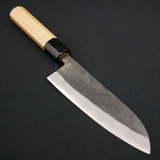 White#2 Carbon Steel Kurouchi Santoku Magnolia Octagonal Handle