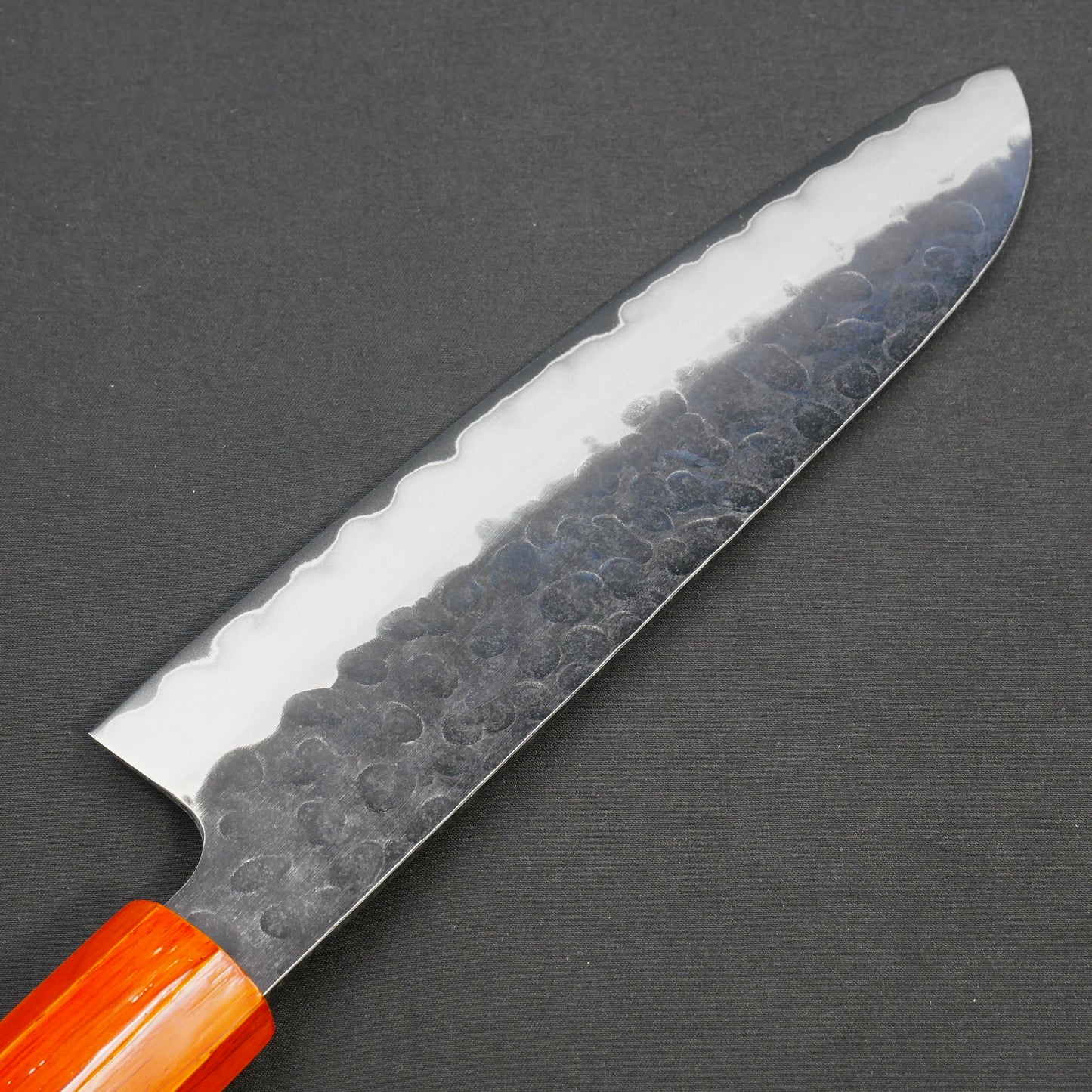 Molybdenum Vanadium Steel Kurouchi Tsuchime Santoku Oak Urushi Octagonal Handle