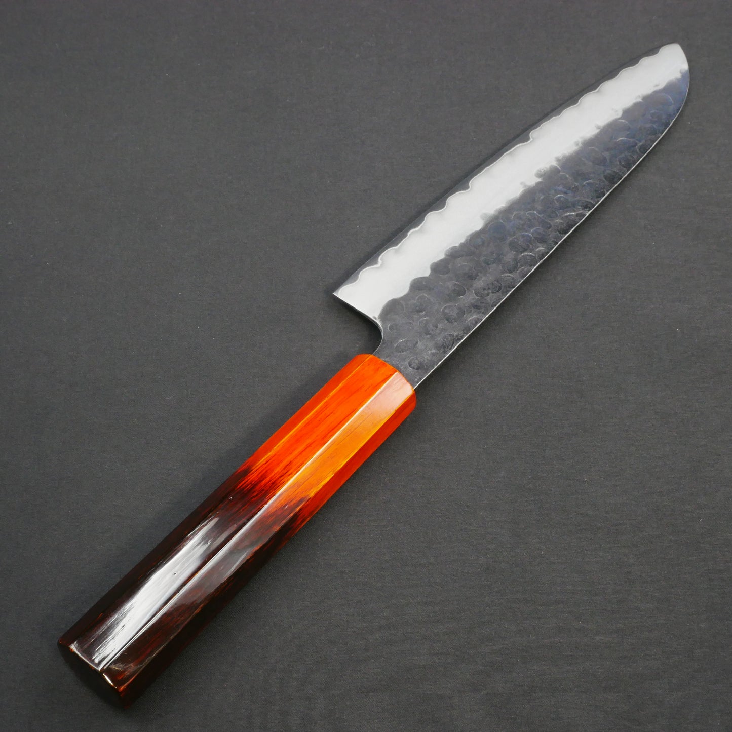 Molybdenum Vanadium Steel Kurouchi Tsuchime Santoku Oak Urushi Octagonal Handle